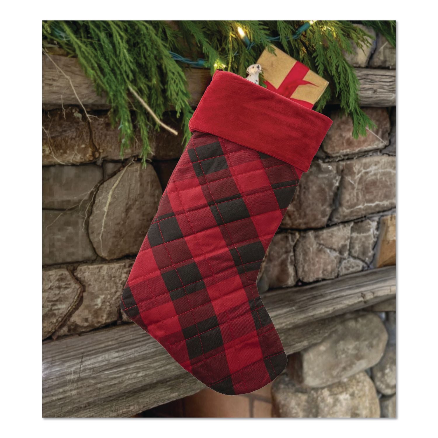 Tartan Velvet Stocking, 8.5 X 22, Red/Black Buffalo Check