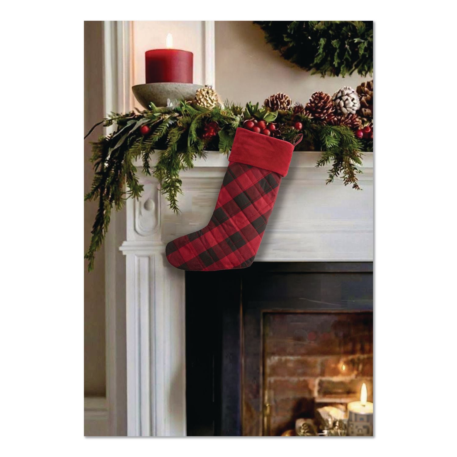 Tartan Velvet Stocking, 8.5 X 22, Red/Black Buffalo Check