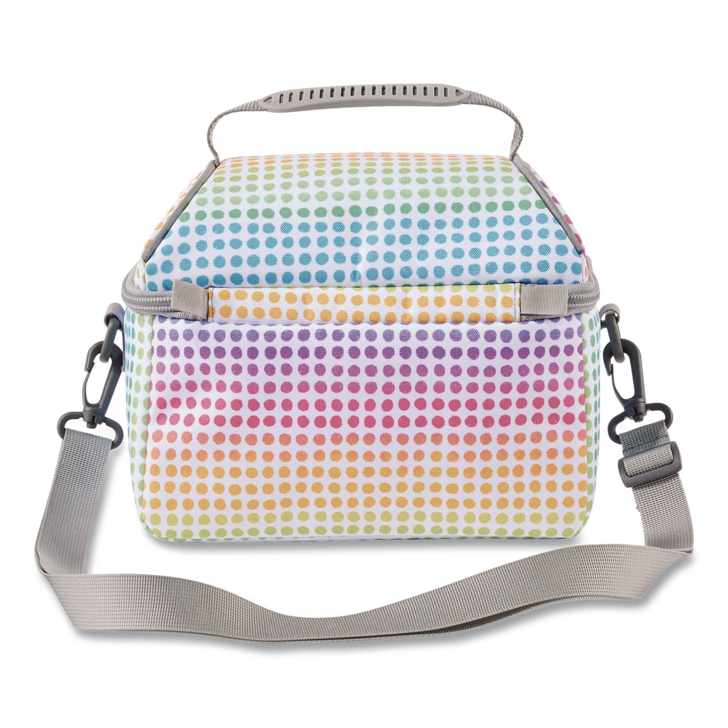 Flip-Top Insulated Lunch Box, 9 X 5 X 7, Rainbow Dots