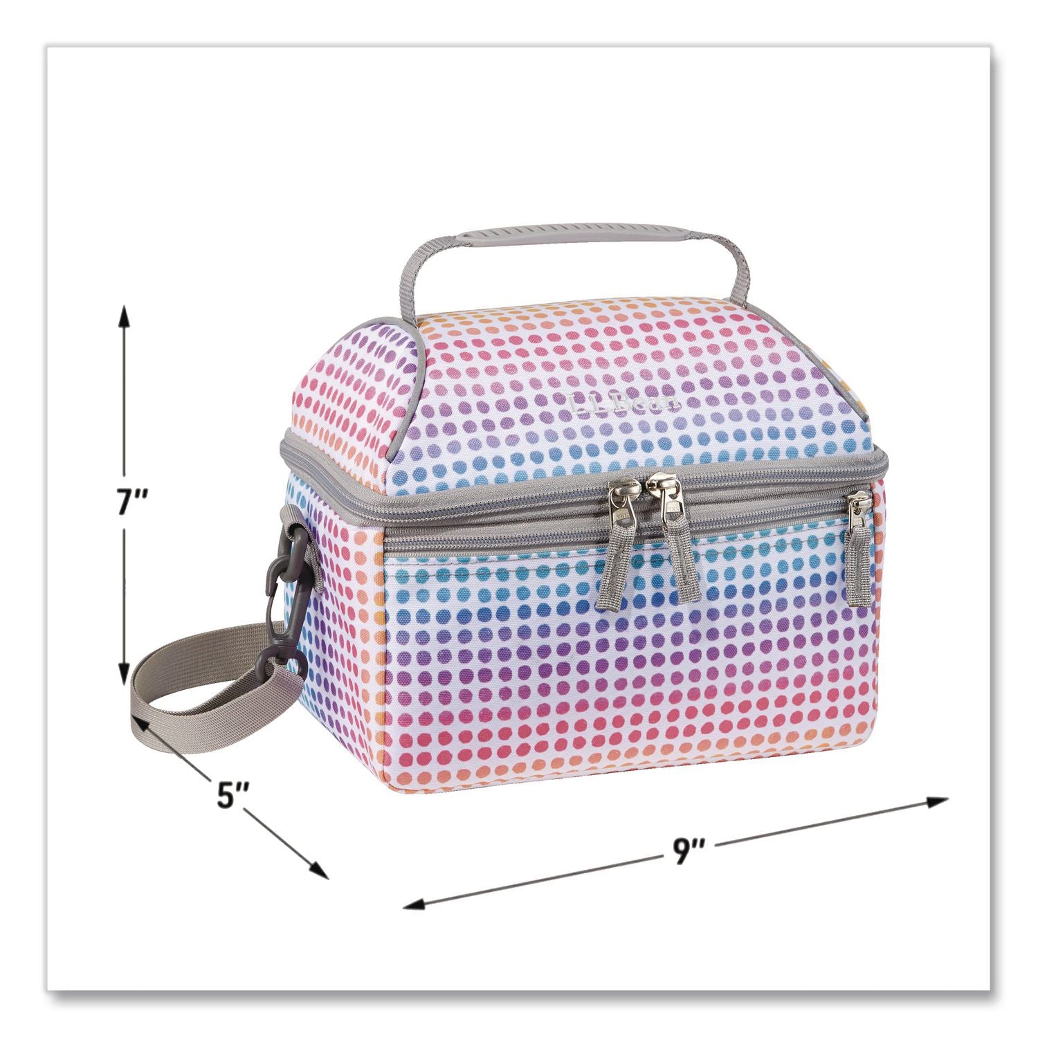 Flip-Top Insulated Lunch Box, 9 X 5 X 7, Rainbow Dots