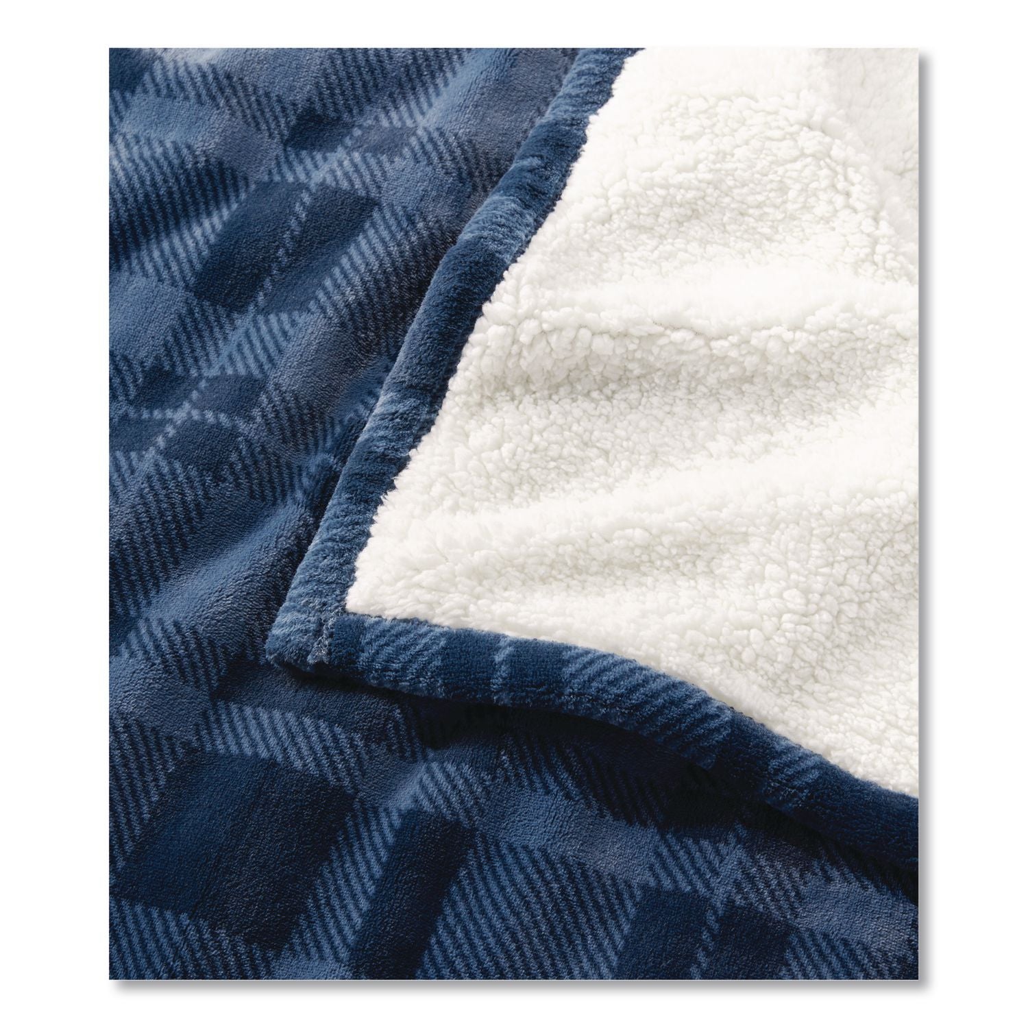 Wicked Plush Sherpa Throw, 50 X 60, Nautical Navy Plaid