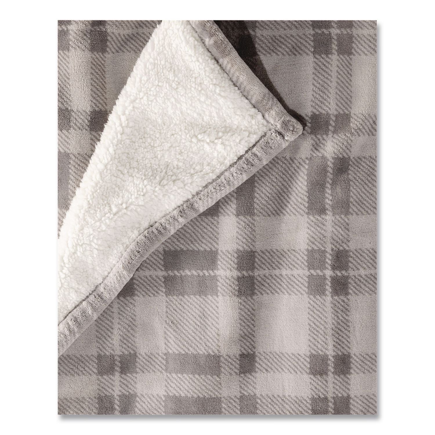 Wicked Plush Sherpa Throw, 50 X 60, Harbor Gray Plaid