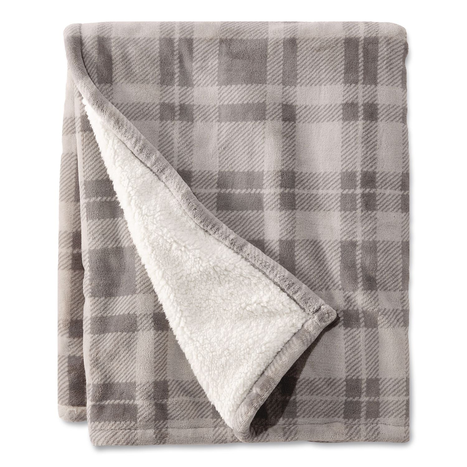 Wicked Plush Sherpa Throw, 50 X 60, Harbor Gray Plaid