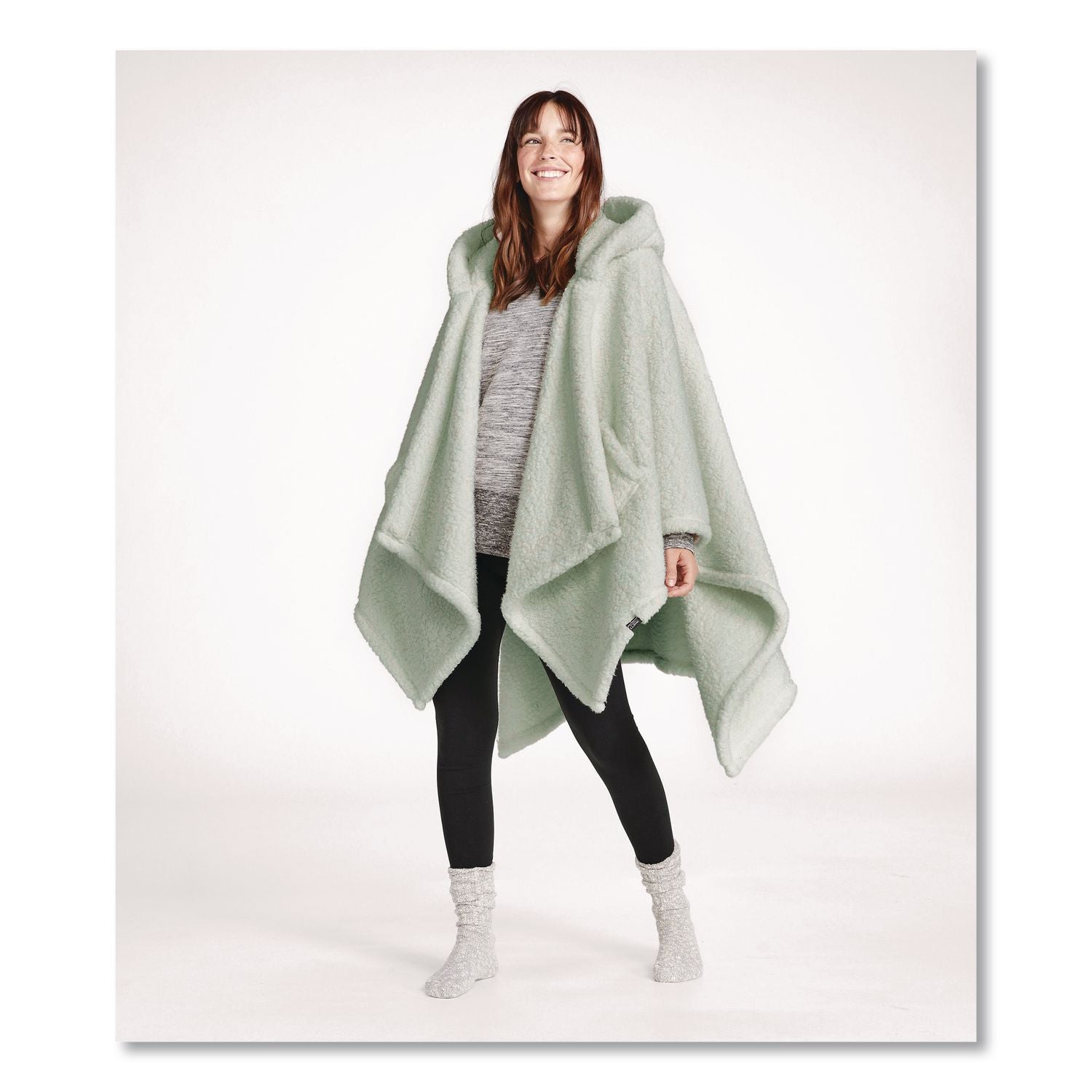 Cozy Sherpa Wearable Throw, 58 X 60, Silver Sage