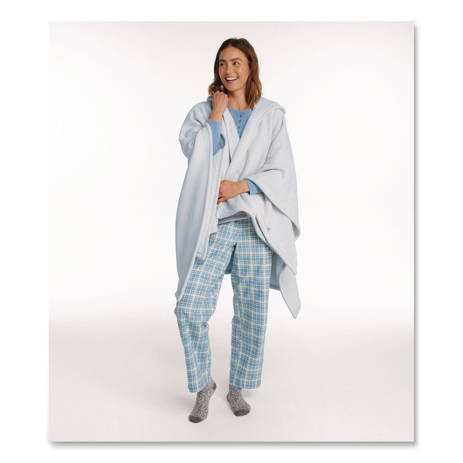 Cozy Chenille Wearable Throw, 60 X 58, Shadow Blue