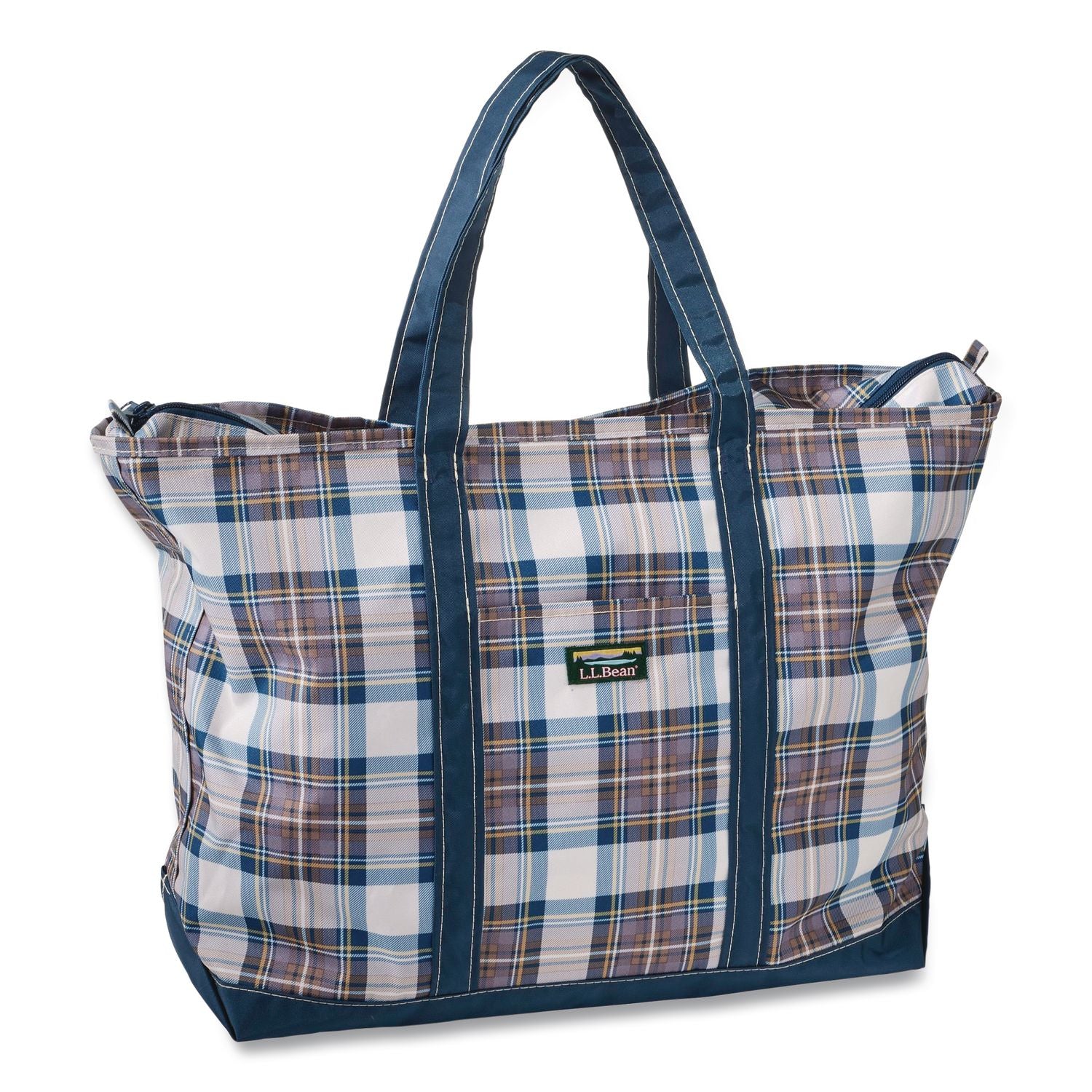 Large Polyester Everyday Lightweight Tote, 17" X 7.5" X 15", Mallard Blue Indigo Tartan