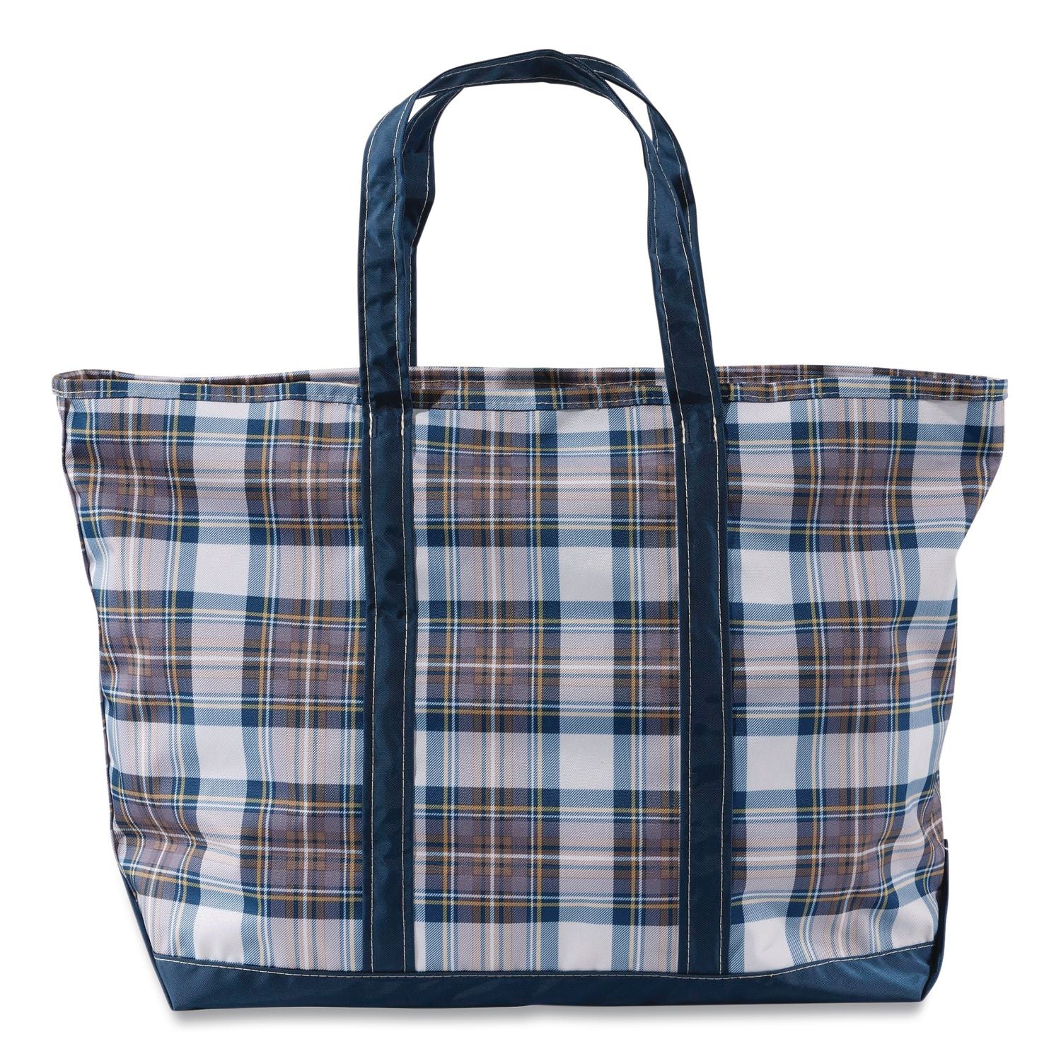 Large Polyester Everyday Lightweight Tote, 17" X 7.5" X 15", Mallard Blue Indigo Tartan