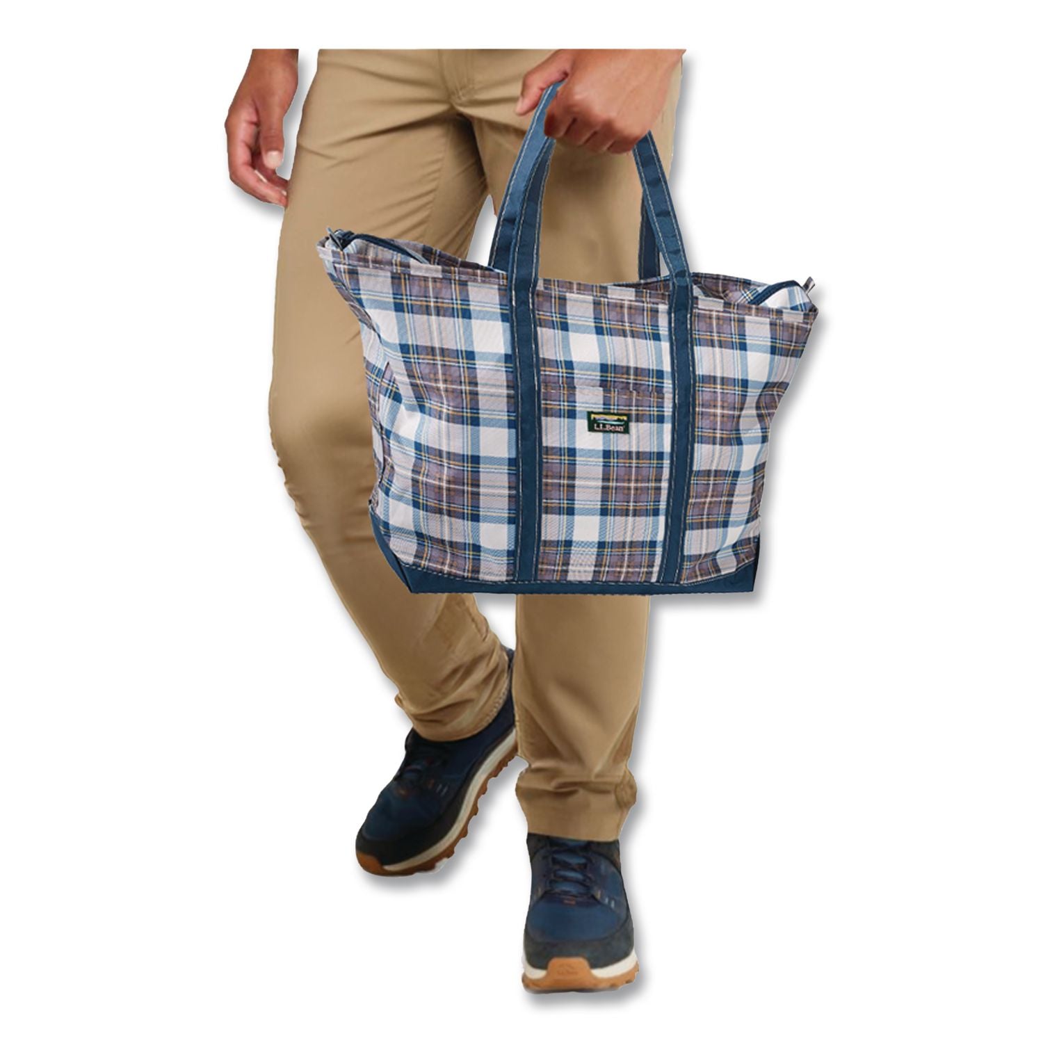 Large Polyester Everyday Lightweight Tote, 17" X 7.5" X 15", Mallard Blue Indigo Tartan
