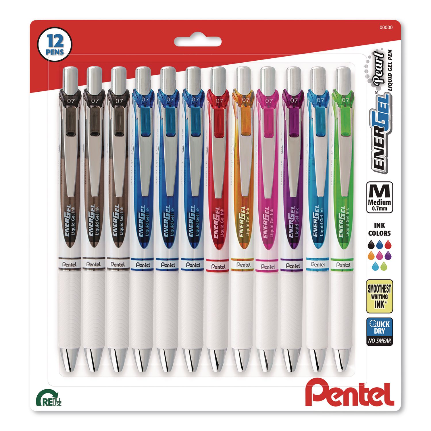 Energel Pearl Deluxe RTX Gel Pen, Retractable, Medium 0.7 Mm, Assorted Ink, Assorted Barrel, 12/Pack