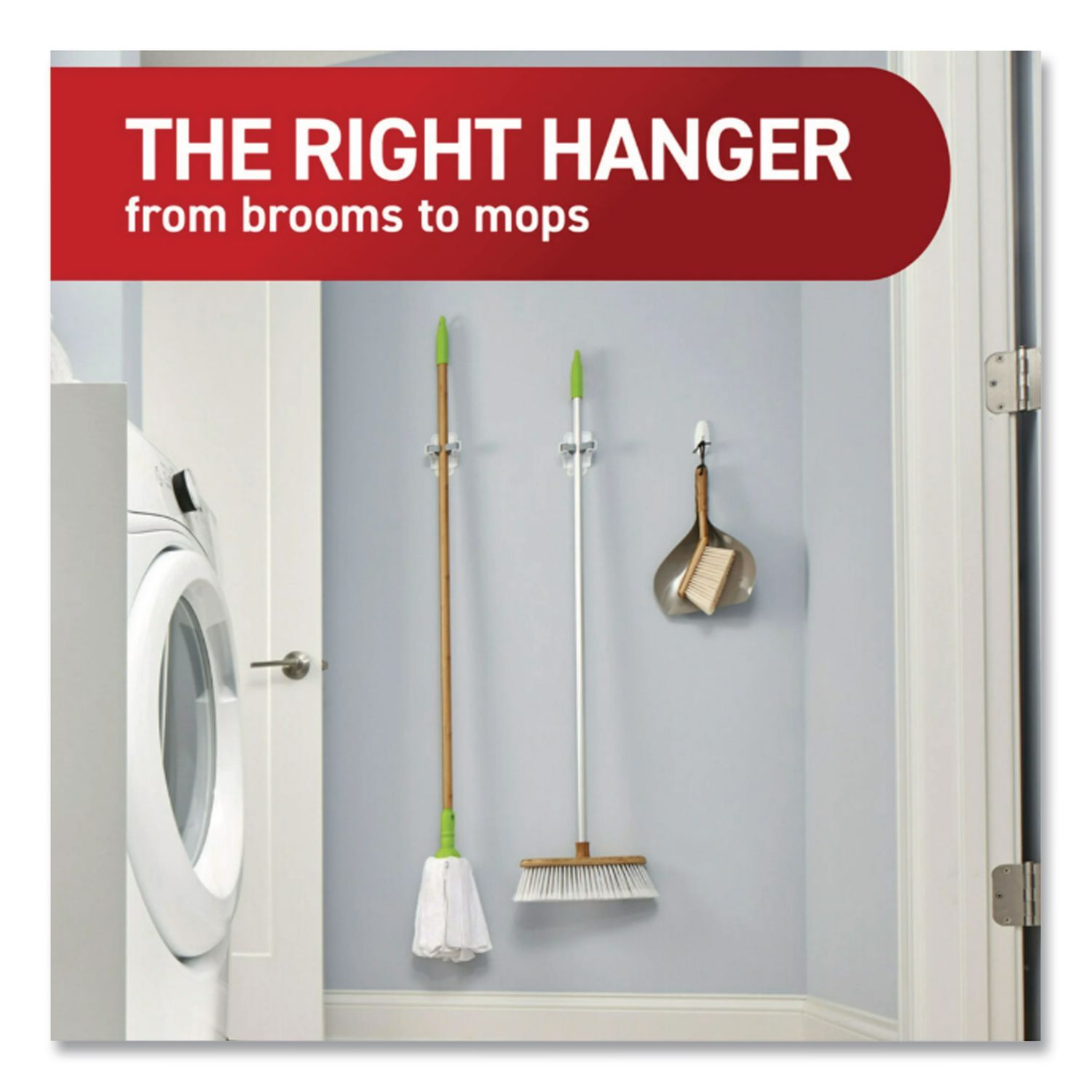 Closet Organization Essentials Variety Kit, Broom Gripper And (2) Utility Hooks, Plastic, White, Supports 4 Lb, 3/Pack