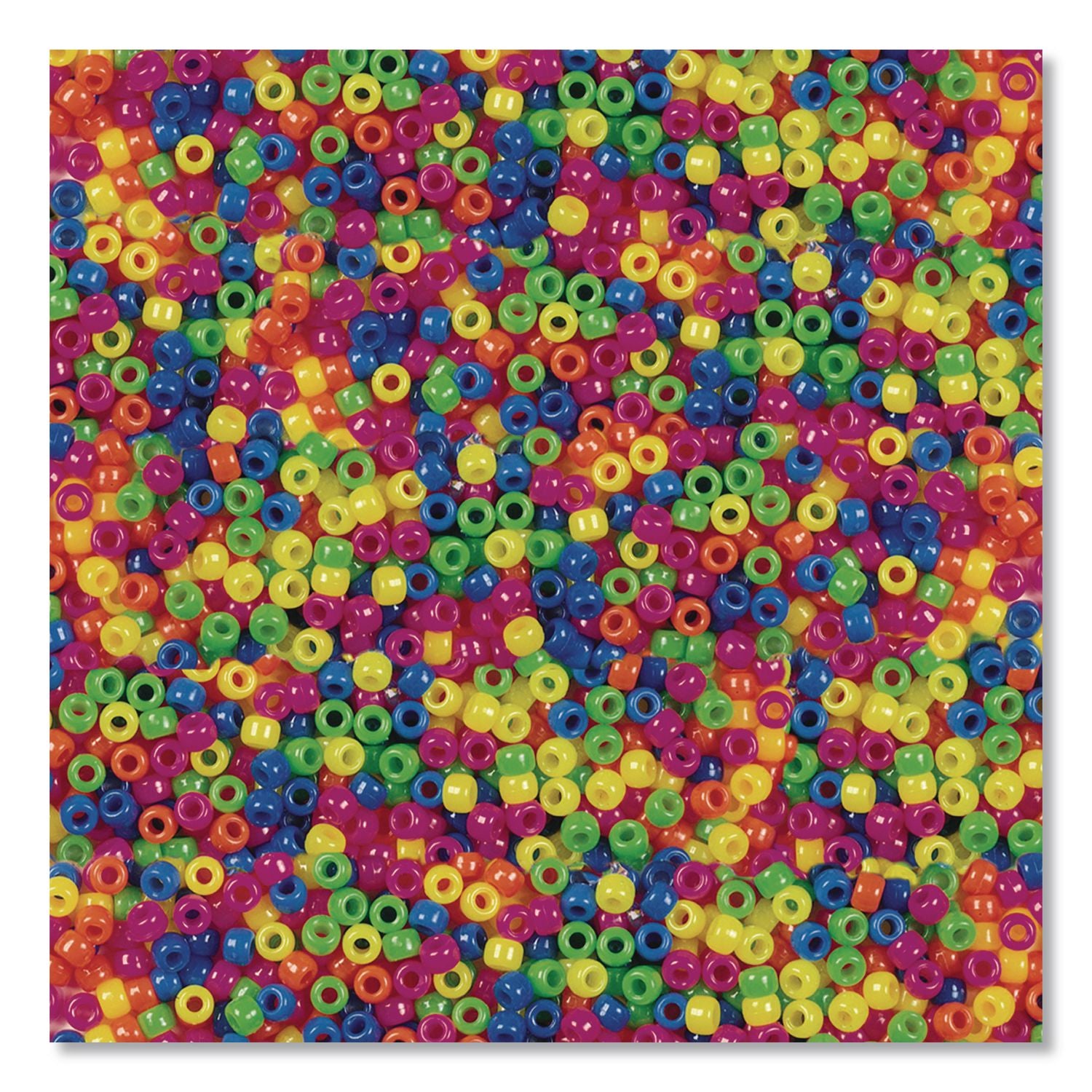 Pony Beads, Plastic, 0.24" X 0.35", Assorted Neon Colors, 1, 000/Pack