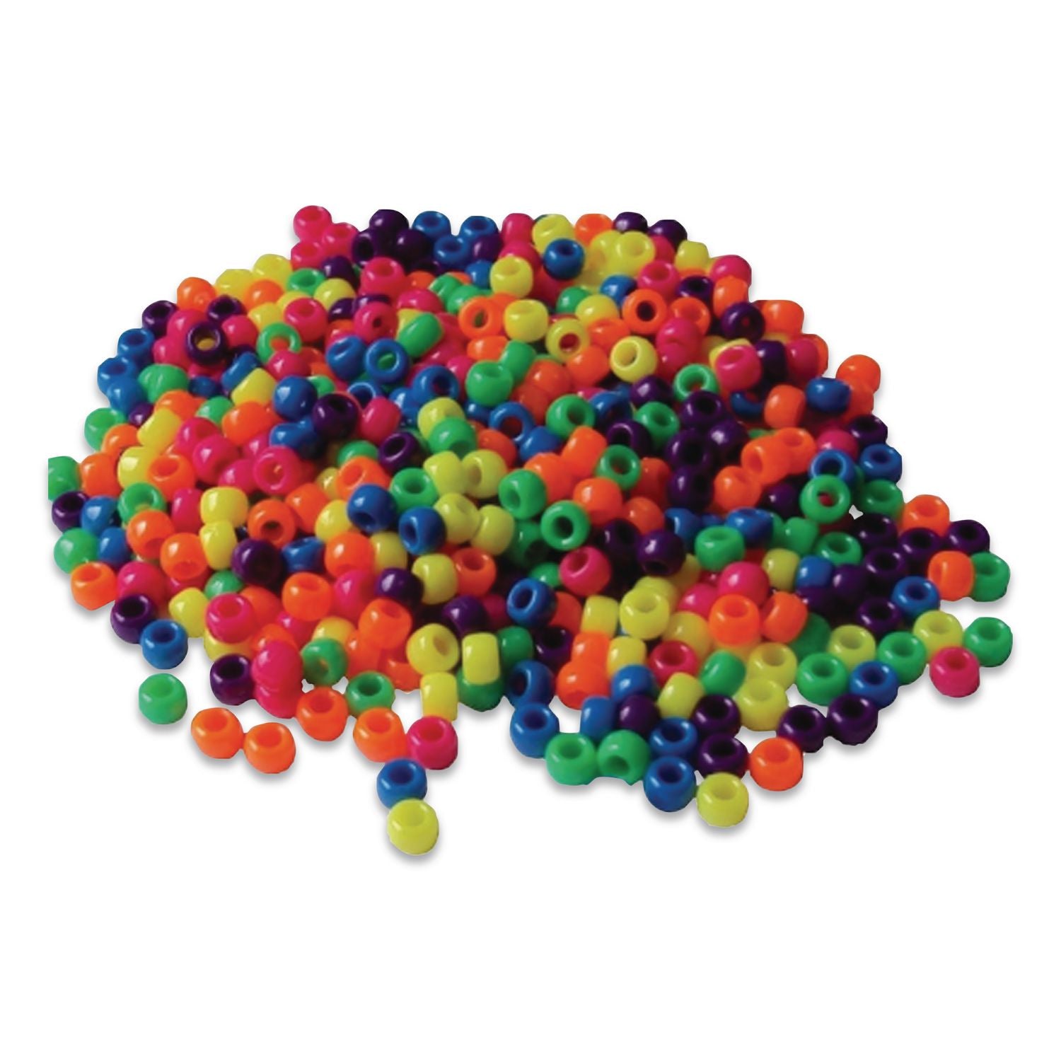 Pony Beads, Plastic, 0.24" X 0.35", Assorted Neon Colors, 1, 000/Pack