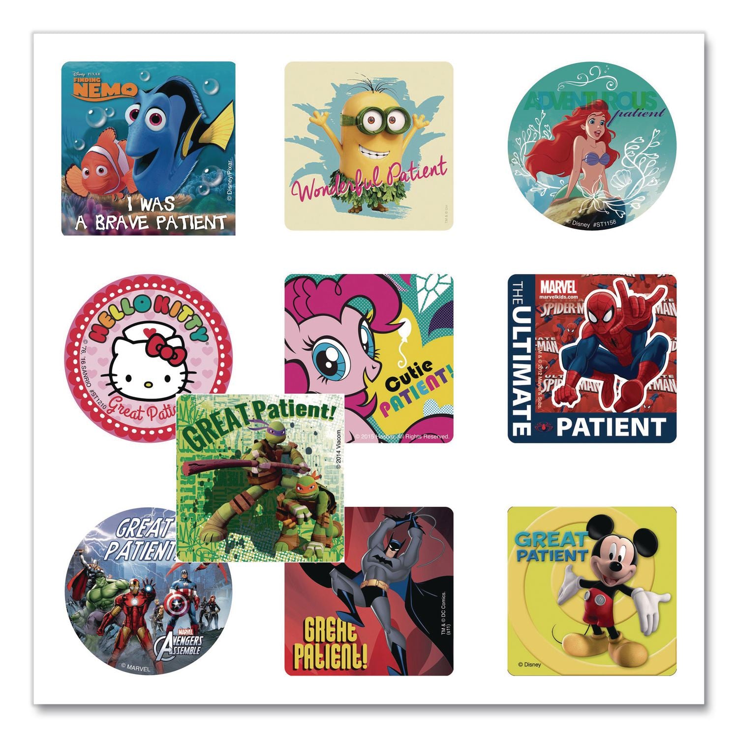 Medical Licensed Character Sticker Sampler, Assorted Sizes/Colors/Designs, 1, 000/Box