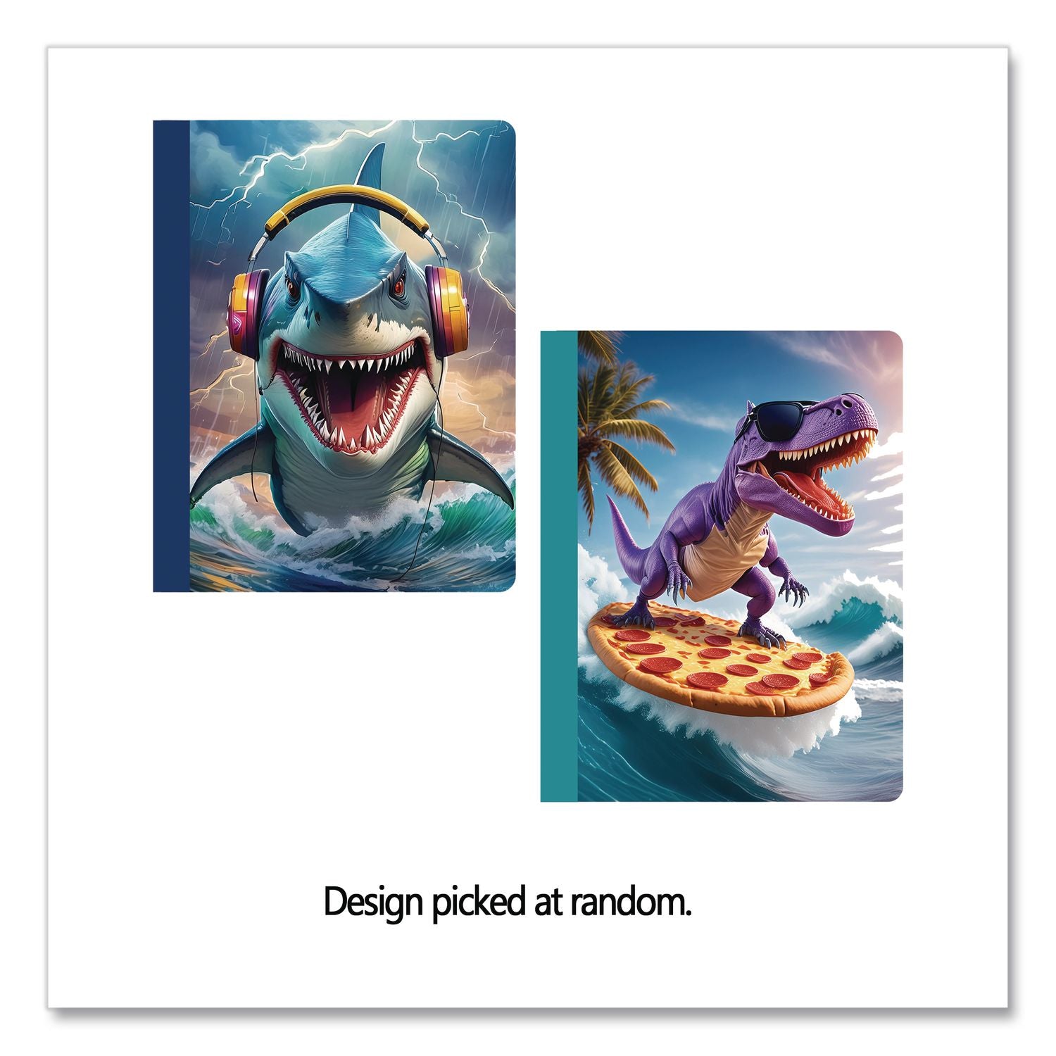 Composition Notebooks, Wide/Legal Rule, Dino Or Shark, Randomly Assorted, (80) 9.75 X 7.5 Sheets