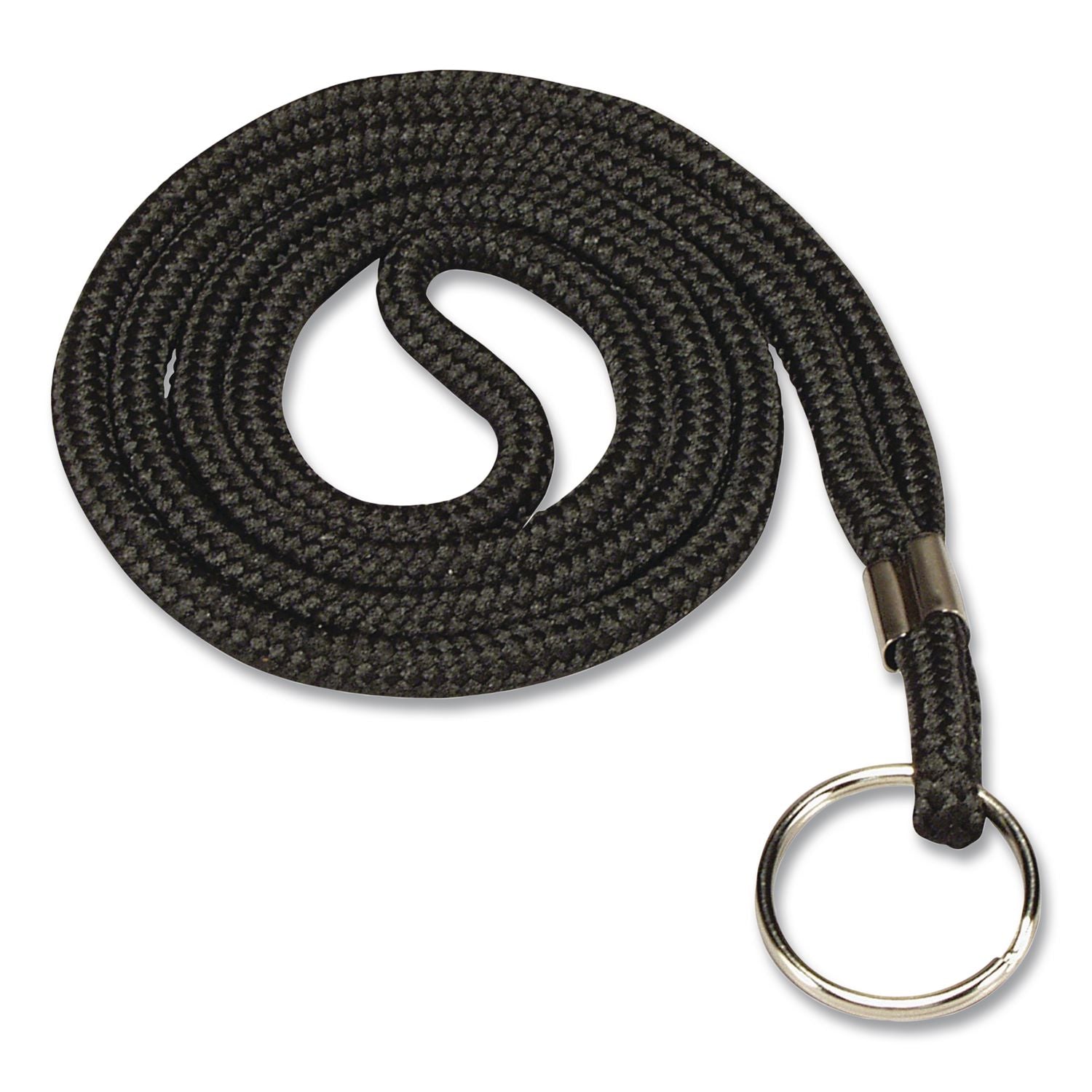 Rope Lanyard With Ring, Metal Ring Fastener, 36" Long, Black