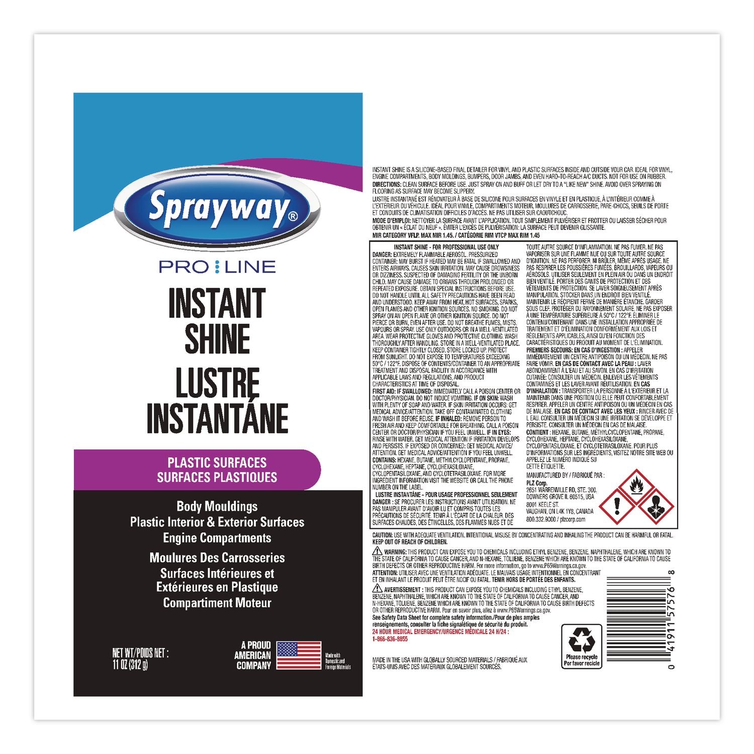 Instant Shine, 11 Oz Aerosol Can, 12/Carton