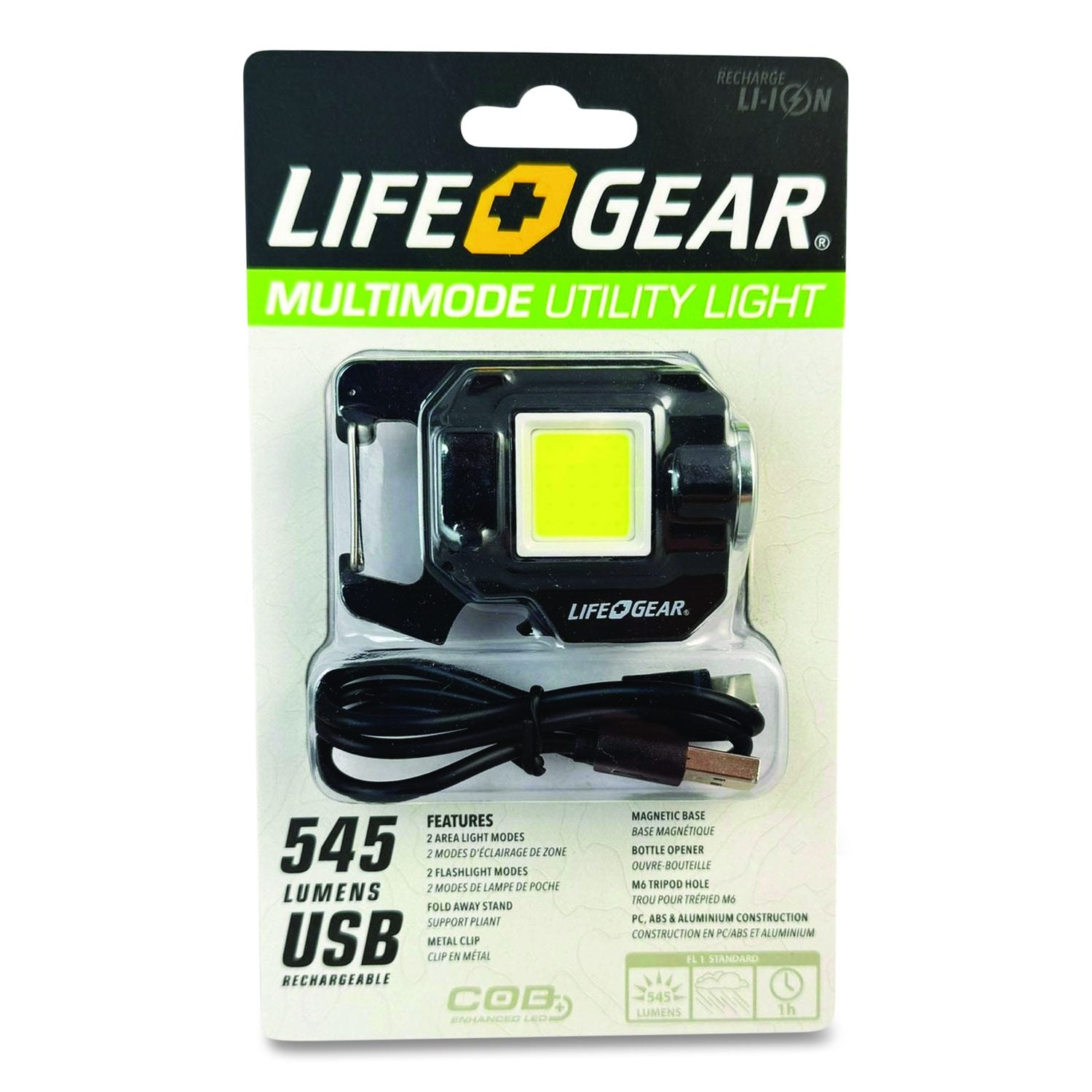 Lifegear Multi-Mode Utility Light, Lithium Ion Rechargeable Battery (Included), Black