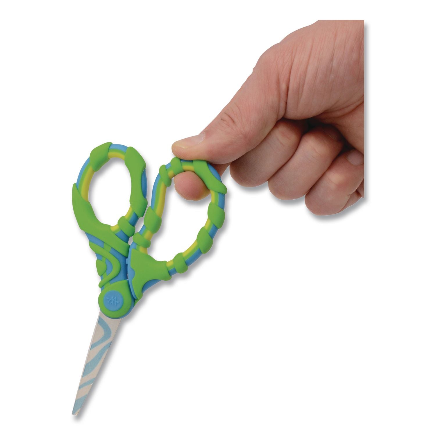 Vibez Student Scissors, Pointed Tip, 5" Long, 2.25" Cut Length, Straight Green/Blue Handle