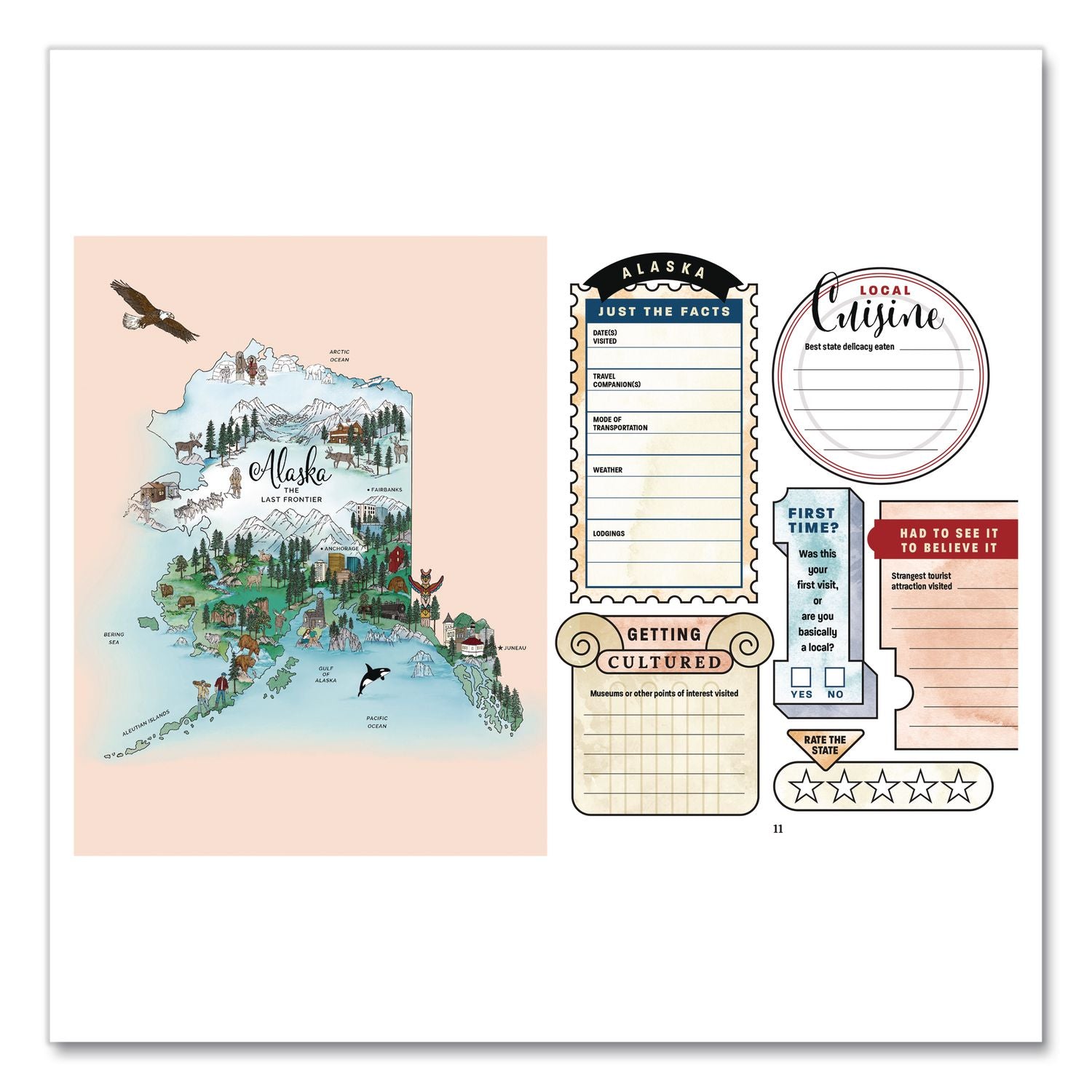 50 States Bucket List Guided Journal, Blue Cover, (176) 8.75 X 6.75 Sheets