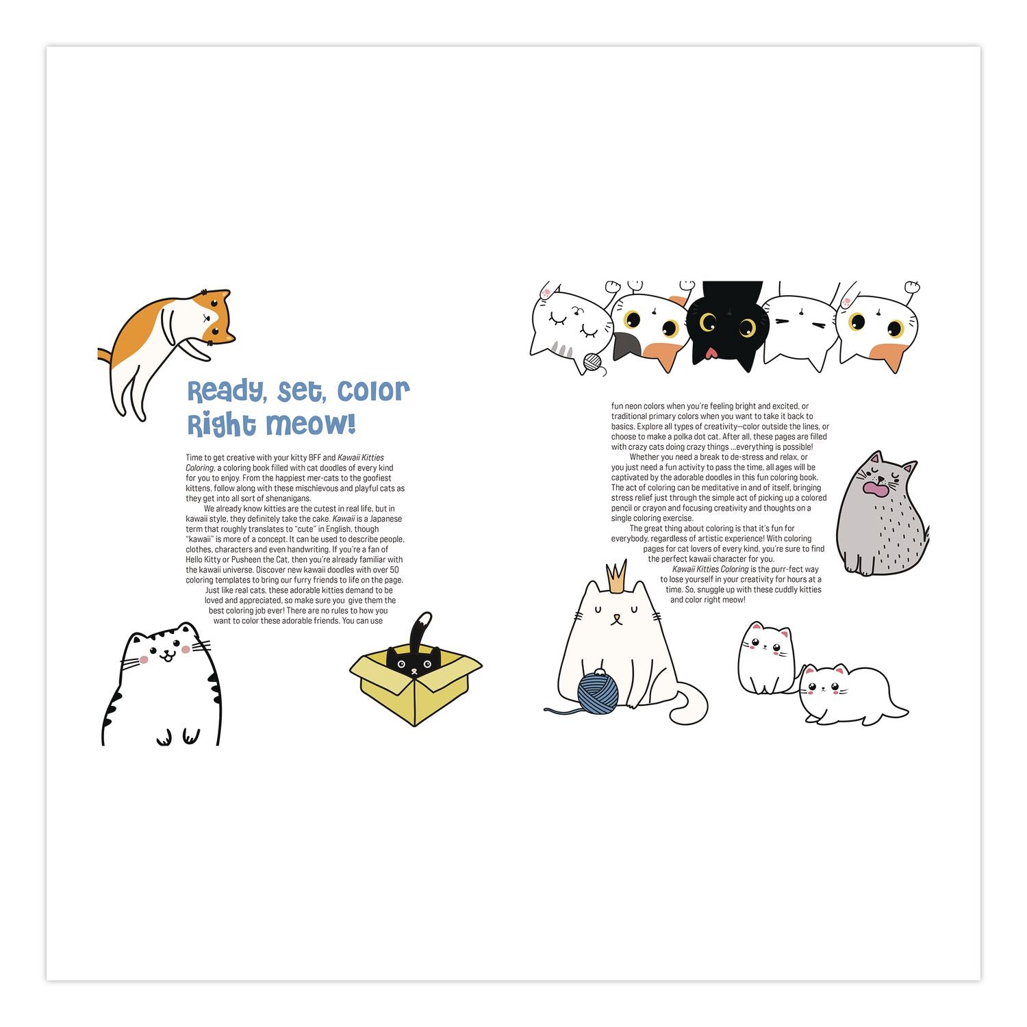 Kawaii Kitties Coloring Book, All Ages, 128 Pages