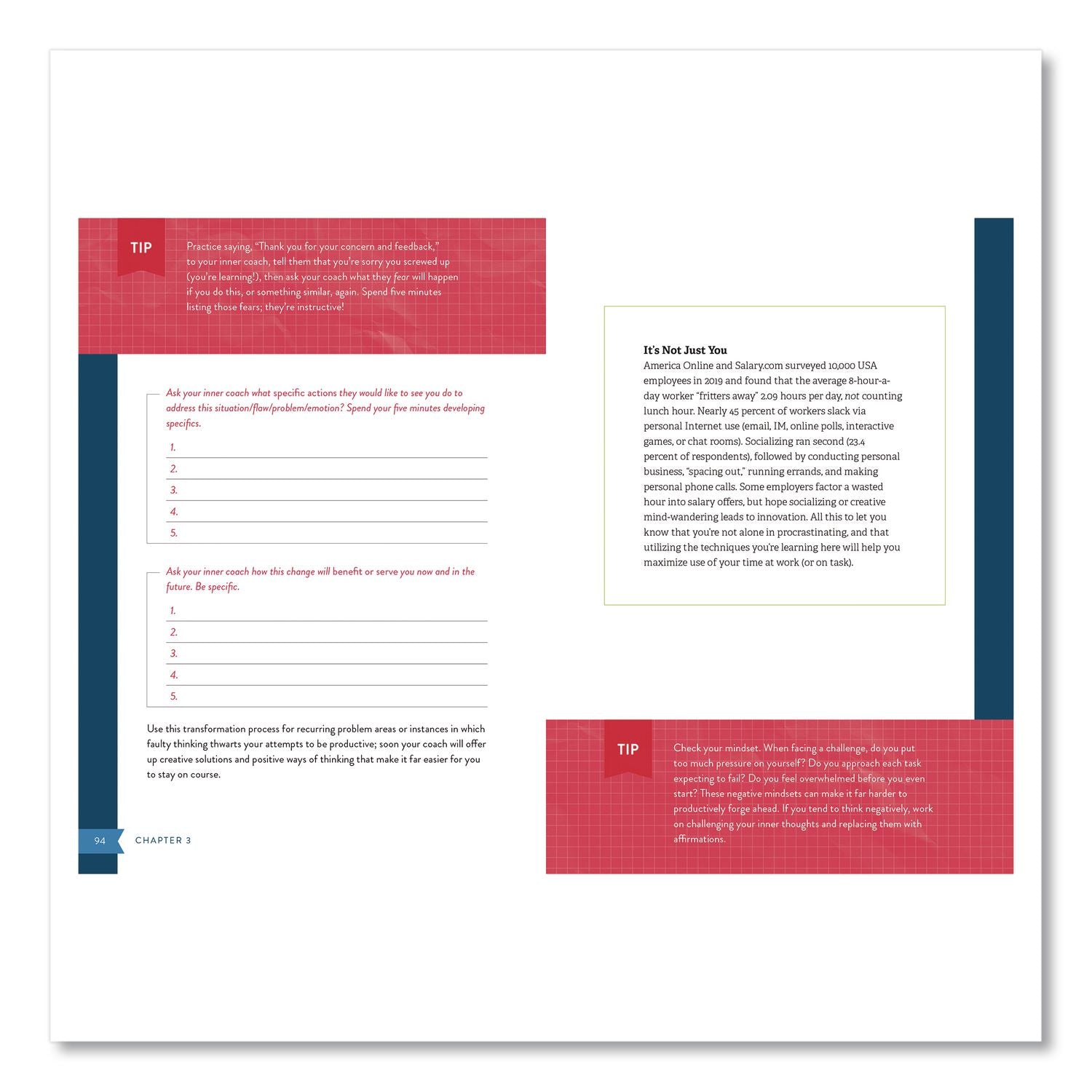 5-Minute Productivity Workbook Journal, White/Blue/Red Cover, (192) 8 X 6 Sheets