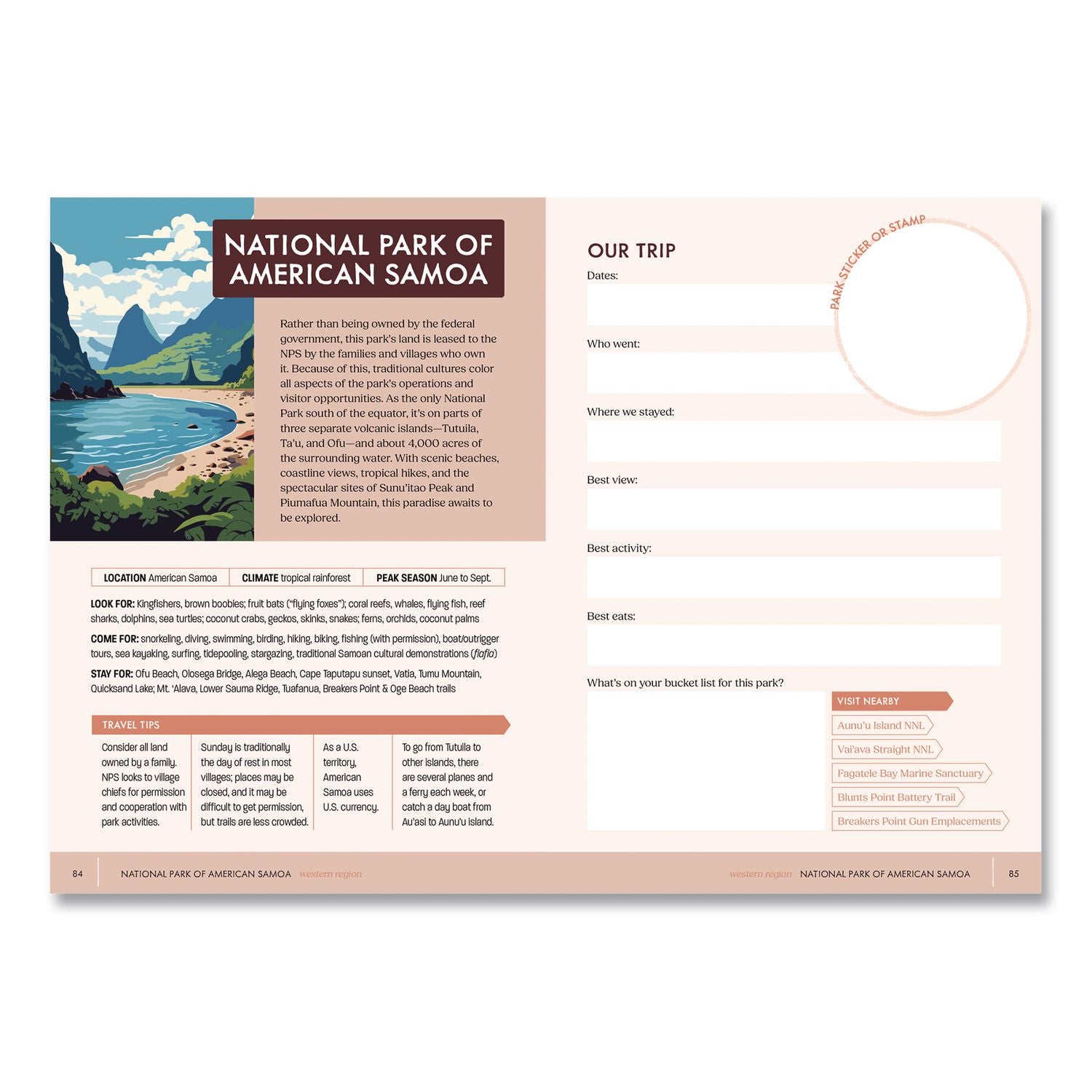 National Parks Sticker And Logbook Guided Journal, Blue/Brown Graphic Cover, (208) 8 X 6 Sheets