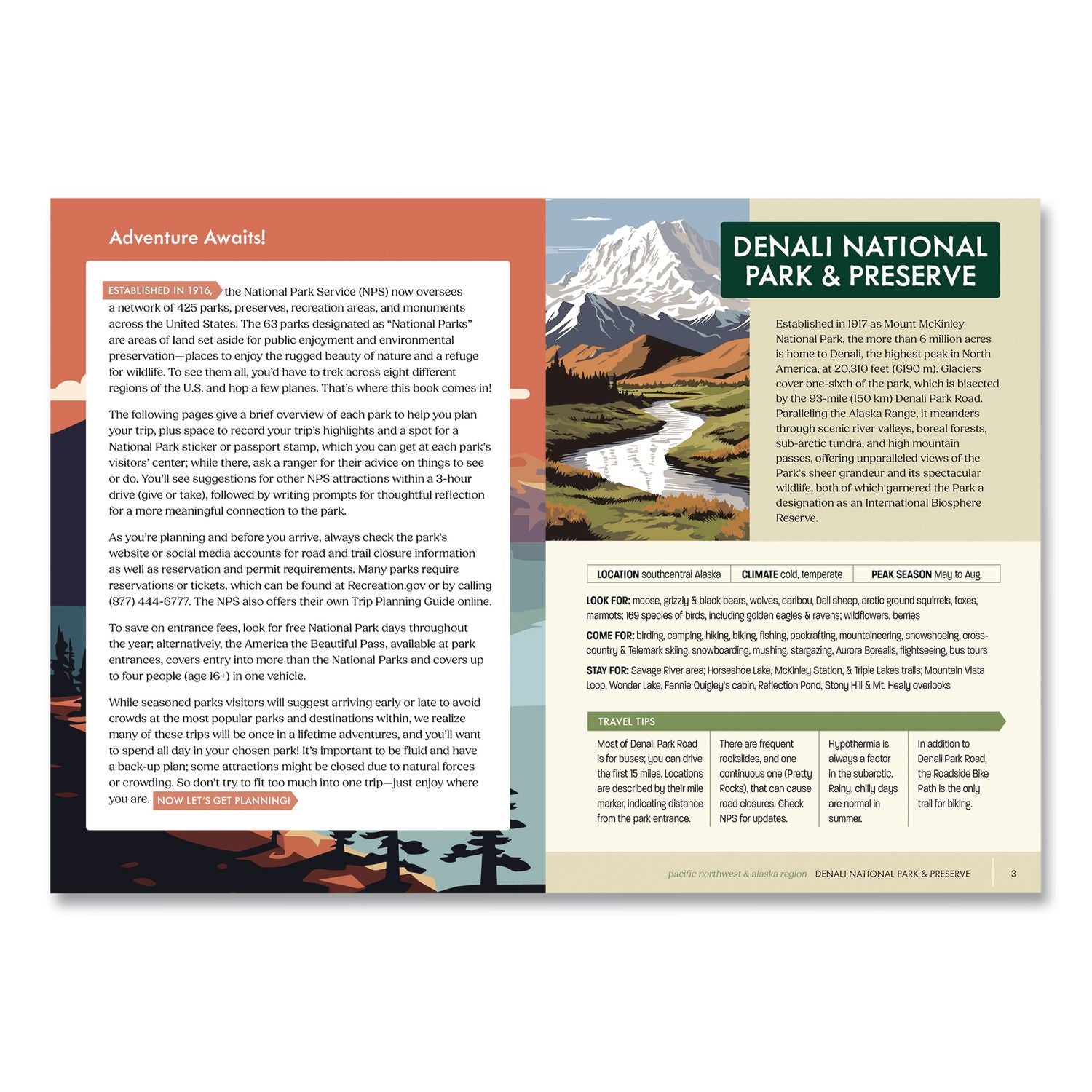 National Parks Sticker And Logbook Guided Journal, Blue/Brown Graphic Cover, (208) 8 X 6 Sheets