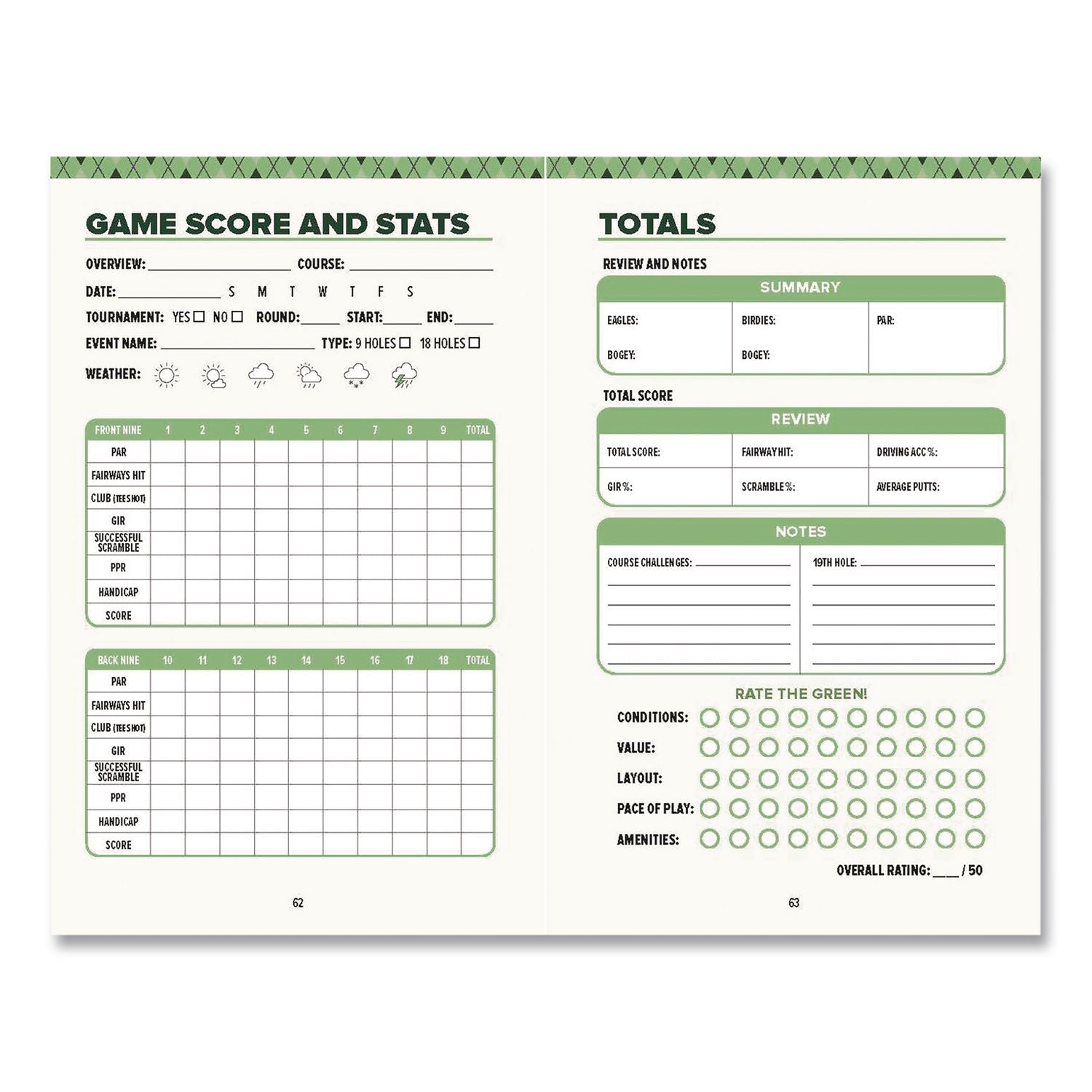 Golf Scorecard Guided Journal, Green Cover, (96) 5.5 X 3.5 Sheets