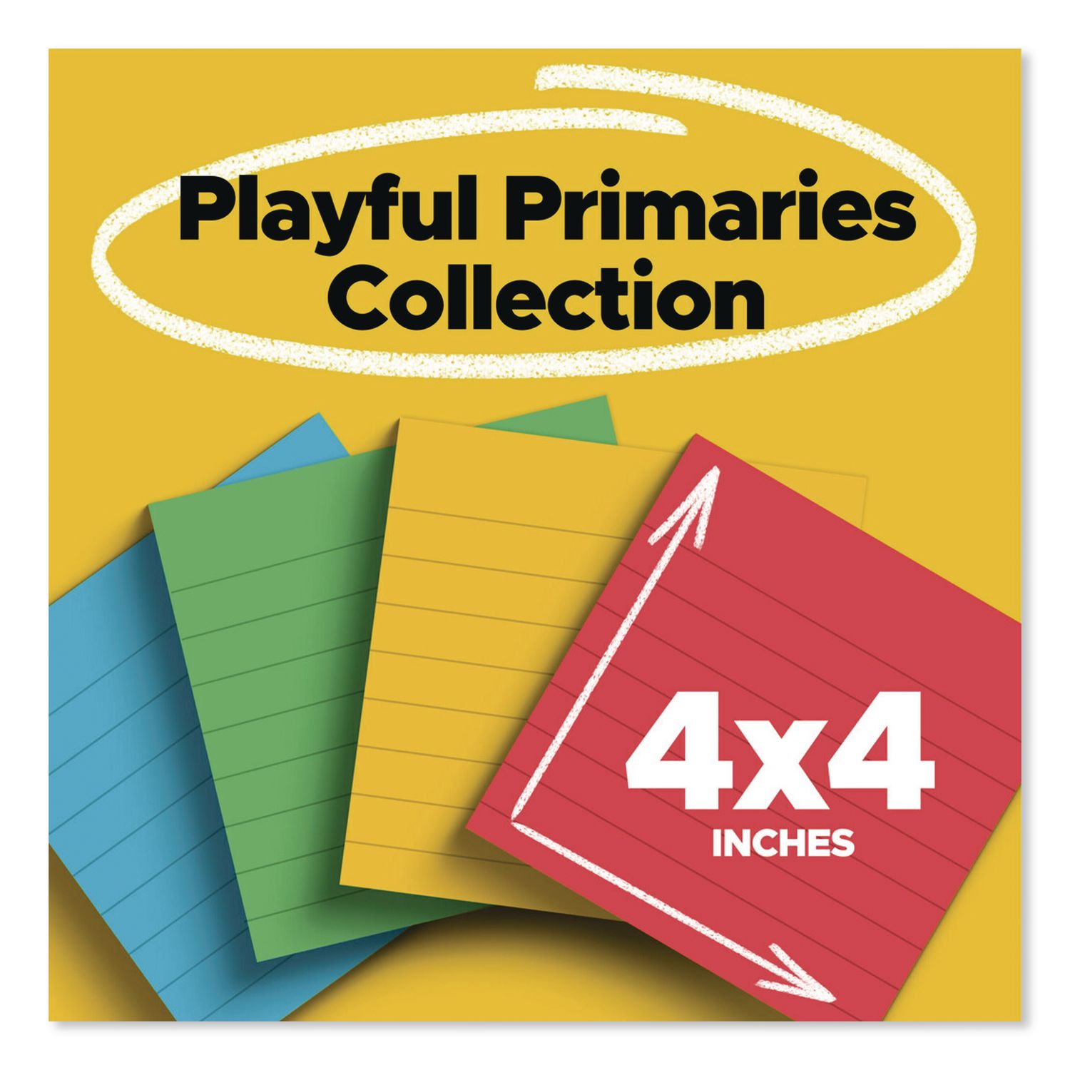 Pads In Playful Primary Colors, Note Ruled, 4" X 4", 90 Sheets/Pad, 4 Pads/Pack