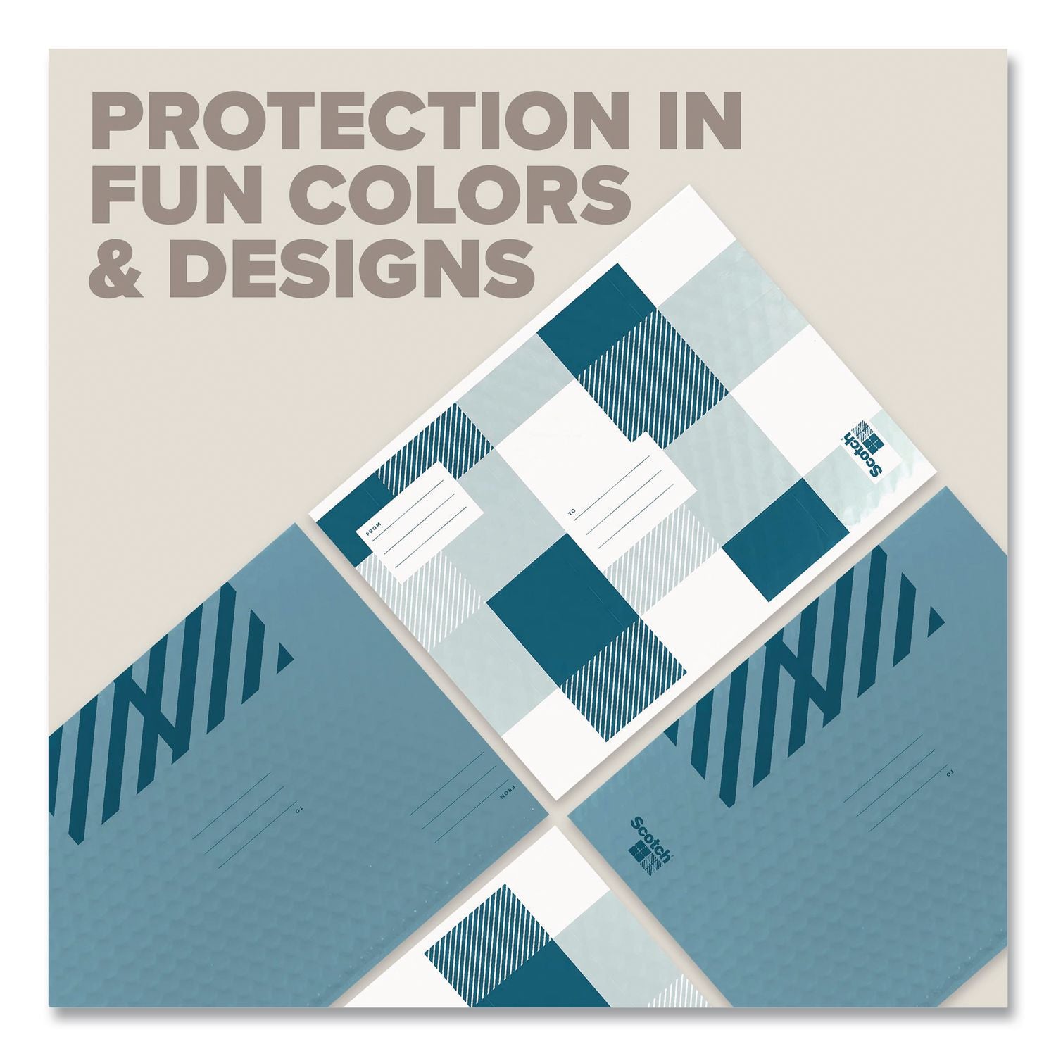 Designer Self-Sealing Bubble Mailer, #5, Self-Adhesive Closure, 10.5 X 15, Blue, 4/Pack