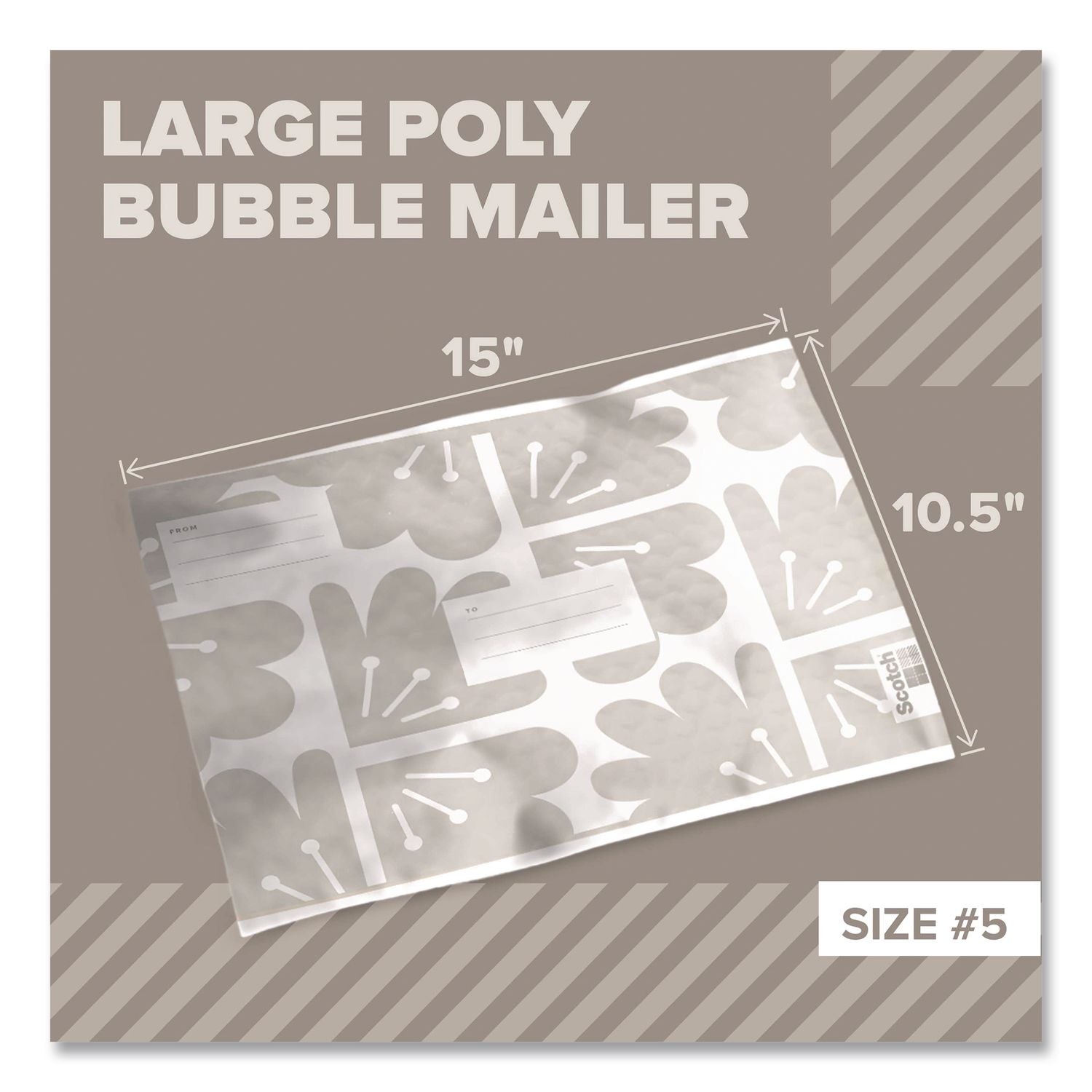 Designer Self-Sealing Bubble Mailer, #5, Self-Adhesive Closure, 10.5 X 15, Taupe, 12/Pack