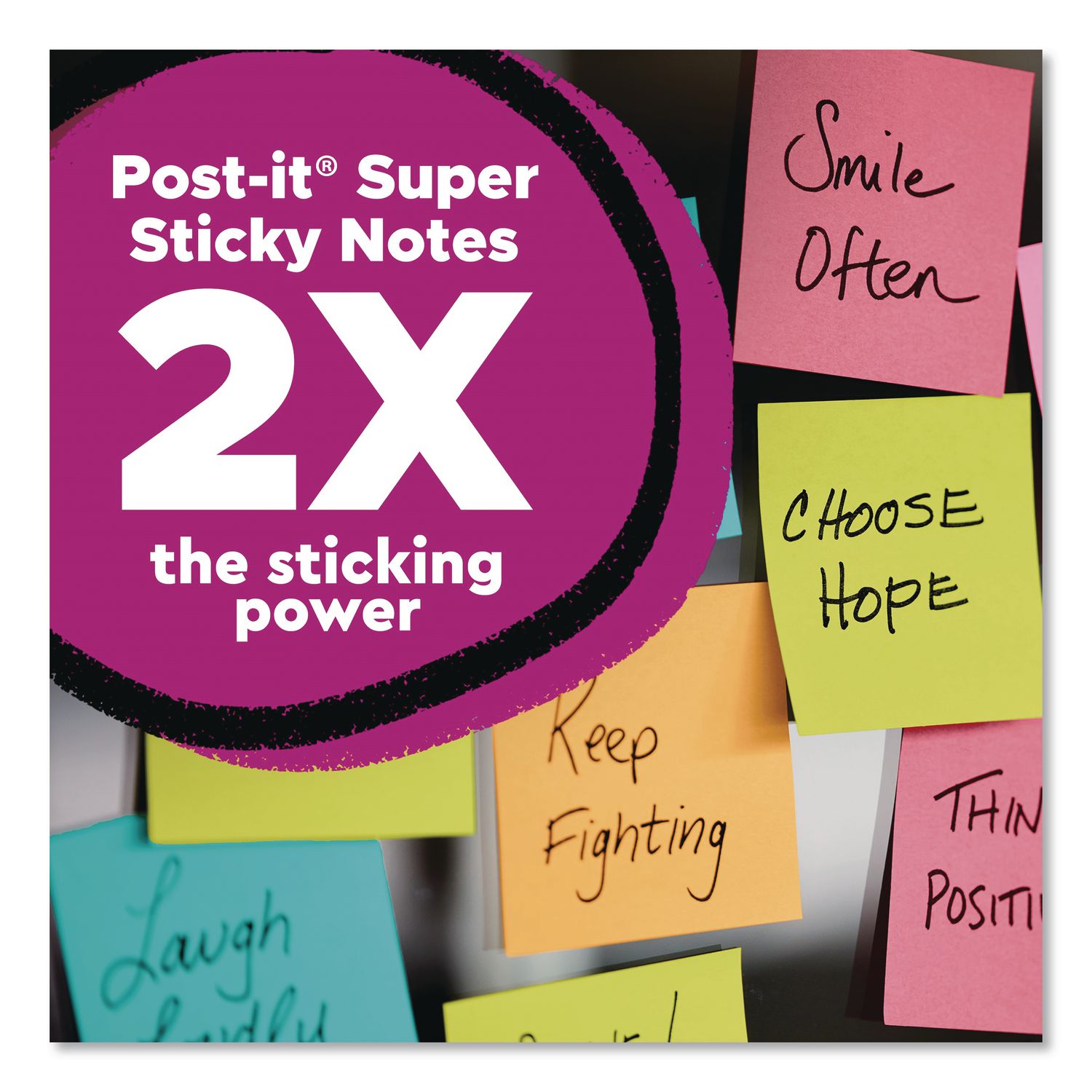 Super Sticky Notes, 3" X 3", Randomly Assorted Energy Boost And Playful Primaries Colors, 45 Sheets/Pad, 15 Pads/Pack