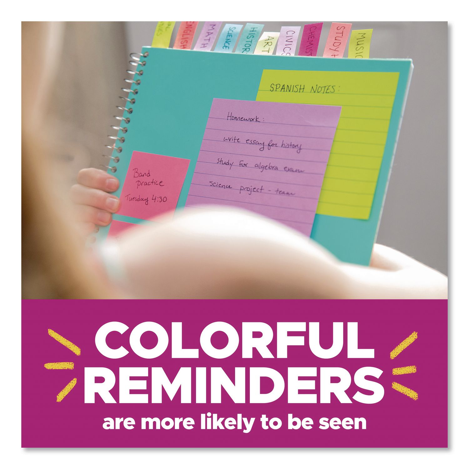 Super Sticky Notes, 3" X 3", Randomly Assorted Energy Boost And Playful Primaries Colors, 45 Sheets/Pad, 15 Pads/Pack