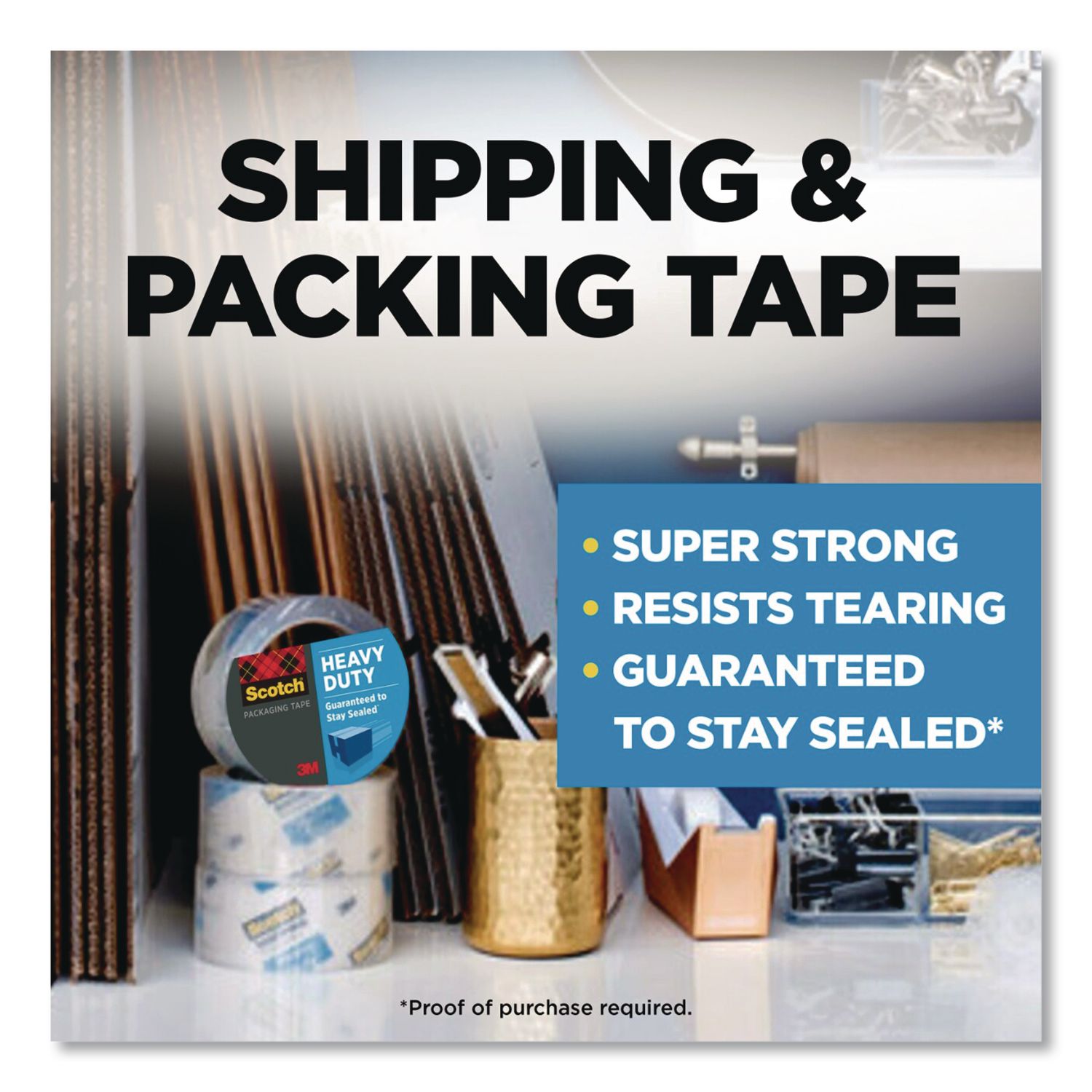 3850 Heavy-Duty Packaging Tape, 3" Core, 1.88" X 43.7 Yd, Clear, 3/Pack