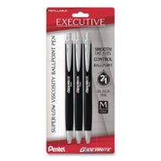 Glidewrite Executive Hybrid Gel Pen, Retractable, Medium 1 Mm, Black Ink, Black/Silver Barrel, 3/Pack
