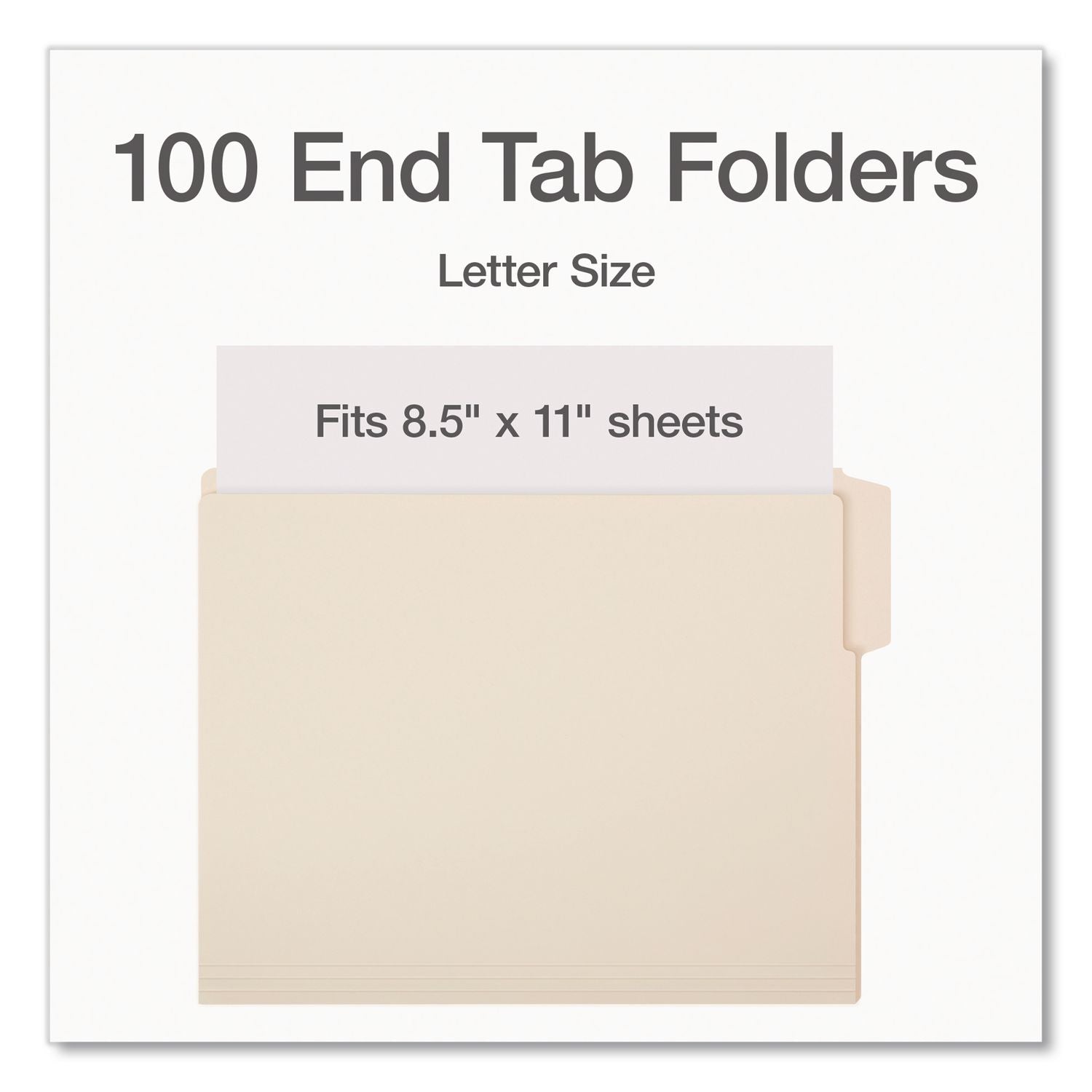 End Tab File Folder, 1/3-Cut Tabs, Top, Letter Size, 0.75" Expansion, Manila, 100/Box