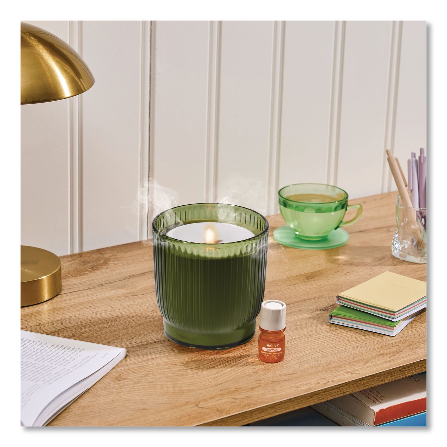 Aromatherapy Essential Oil Flameless Candle Diffuser, Grapefruit And Bergamot Essential Oil, 5.5 X 5.5 X 5.5, Olive