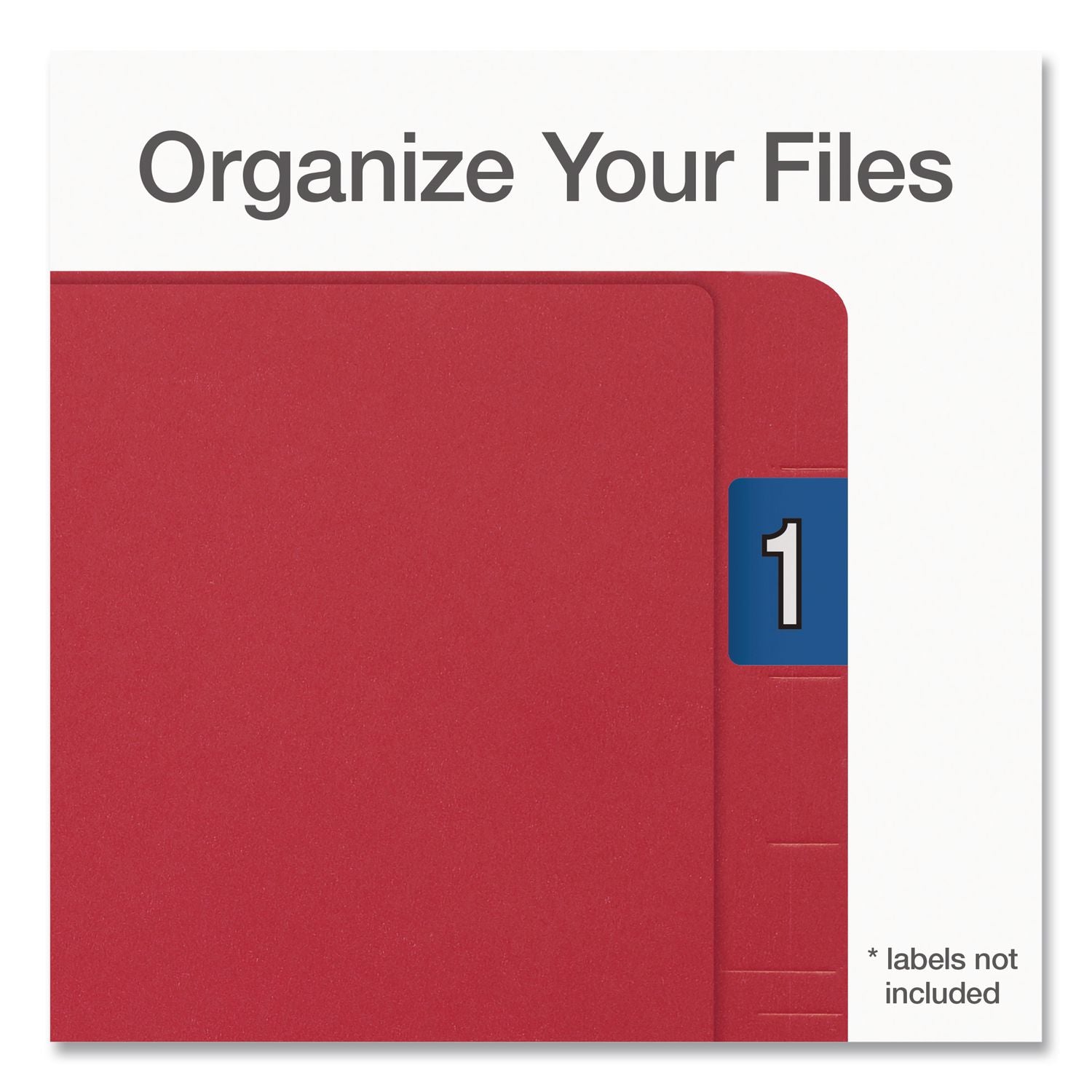 End Tab File Folder, Straight Cut, Legal Size, 0.75" Expansion, Red, 100/Box