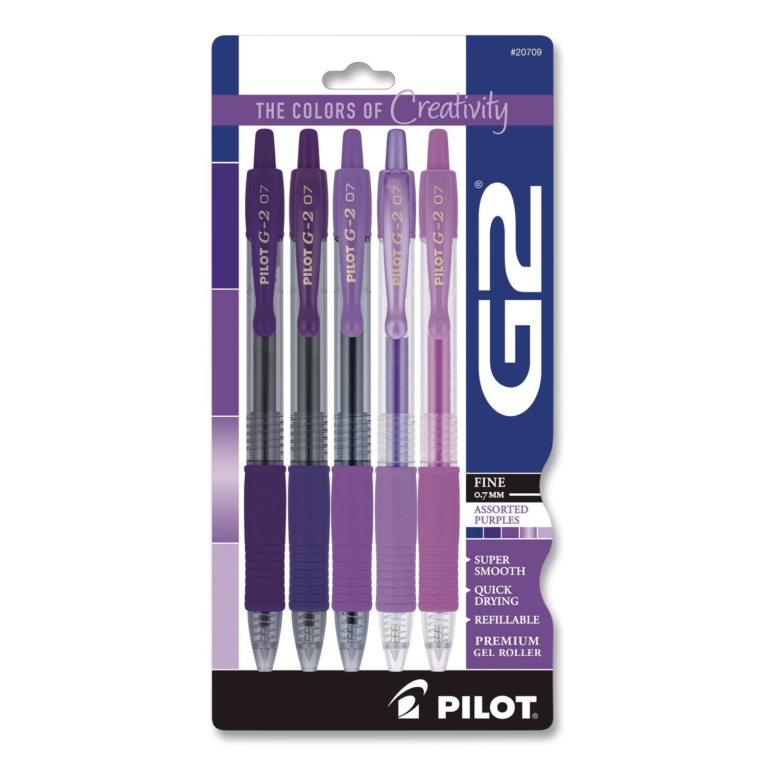 G2 Edge Colors Of Creativity Premium Gel Pens, Shades Of Purple, Retractable, Fine 0.7 Mm, Assorted Ink/Barrel Colors, 5/Pack