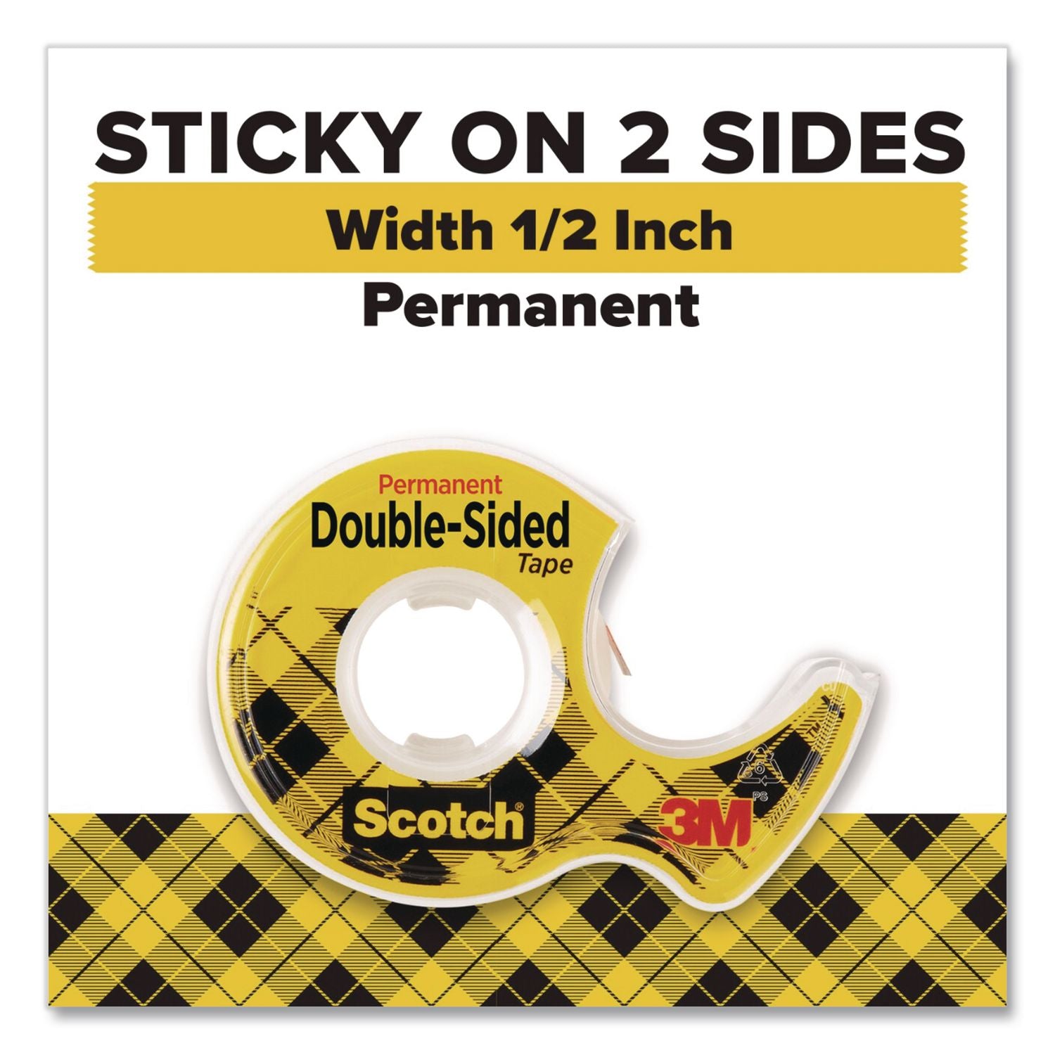 Double-Sided Permanent Tape In Handheld Dispenser, 1" Core, 0.5" X 11.11 Yds, Clear, 2/Pack