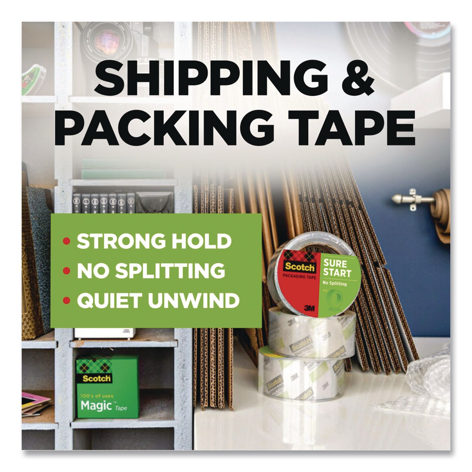 Sure Start Packaging Tape, 3" Core, 1.88" X 43.7 Yd, Clear, 6/Pack
