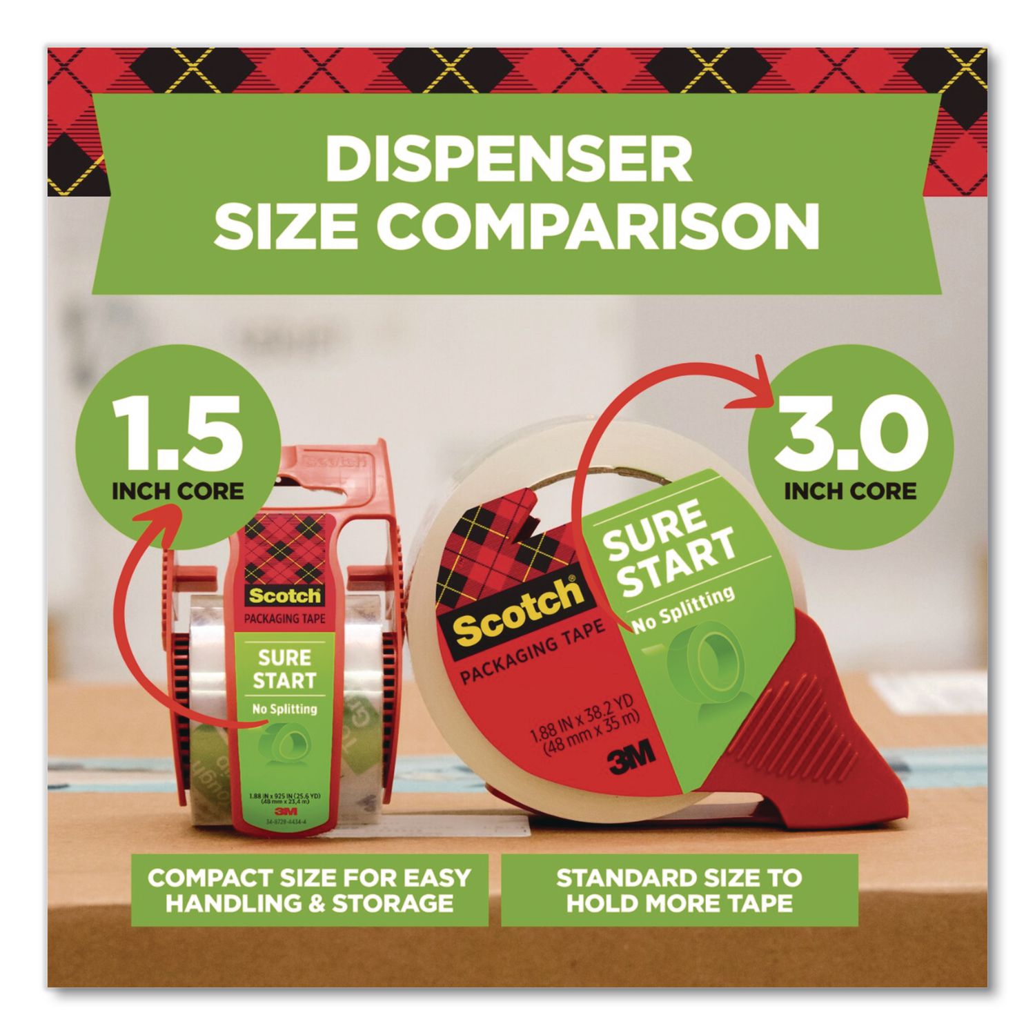 Sure Start Packaging Tape, 3" Core, 1.88" X 43.7 Yd, Clear, 6/Pack