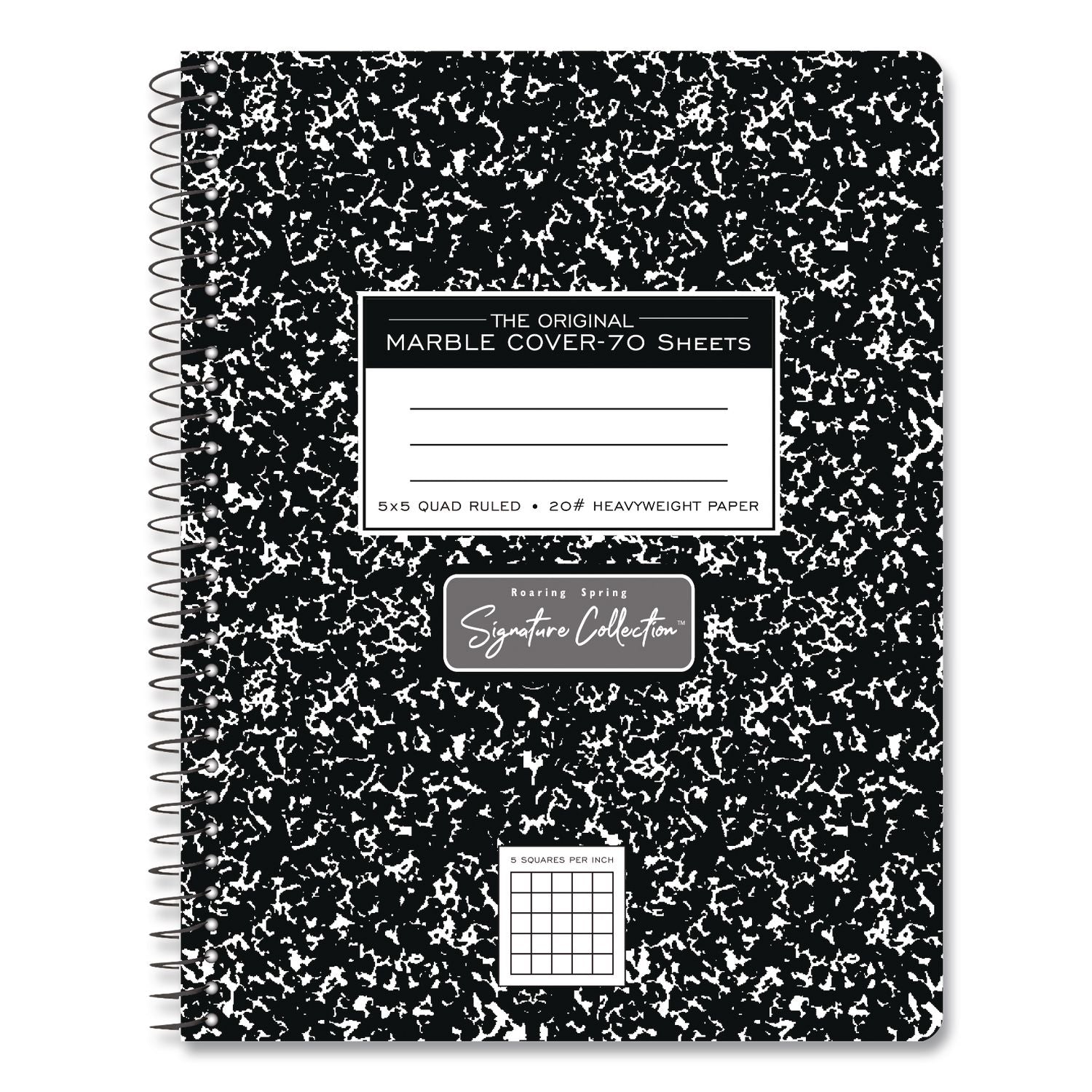 Signature Collection Composition Notebook, Quadrille Rule (5 Sq/In), Black Marble Cover, (70) 9.75 X 7.5 Sheets