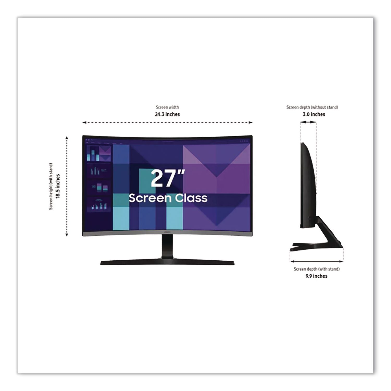 S3 Curved FHD LED Monitor, 27" Widescreen, VA Panel, 1920 Pixels X 1080 Pixels