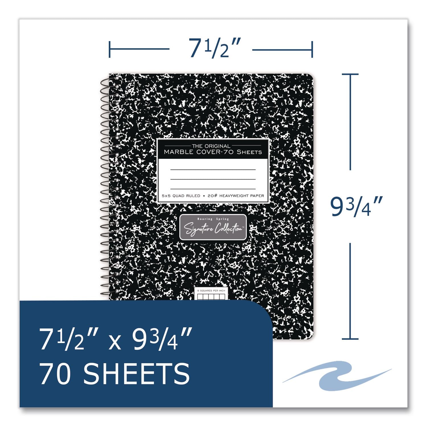 Signature Collection Composition Notebook, Quadrille Rule (5 Sq/In), Black Marble Cover, (70) 9.75 X 7.5 Sheets