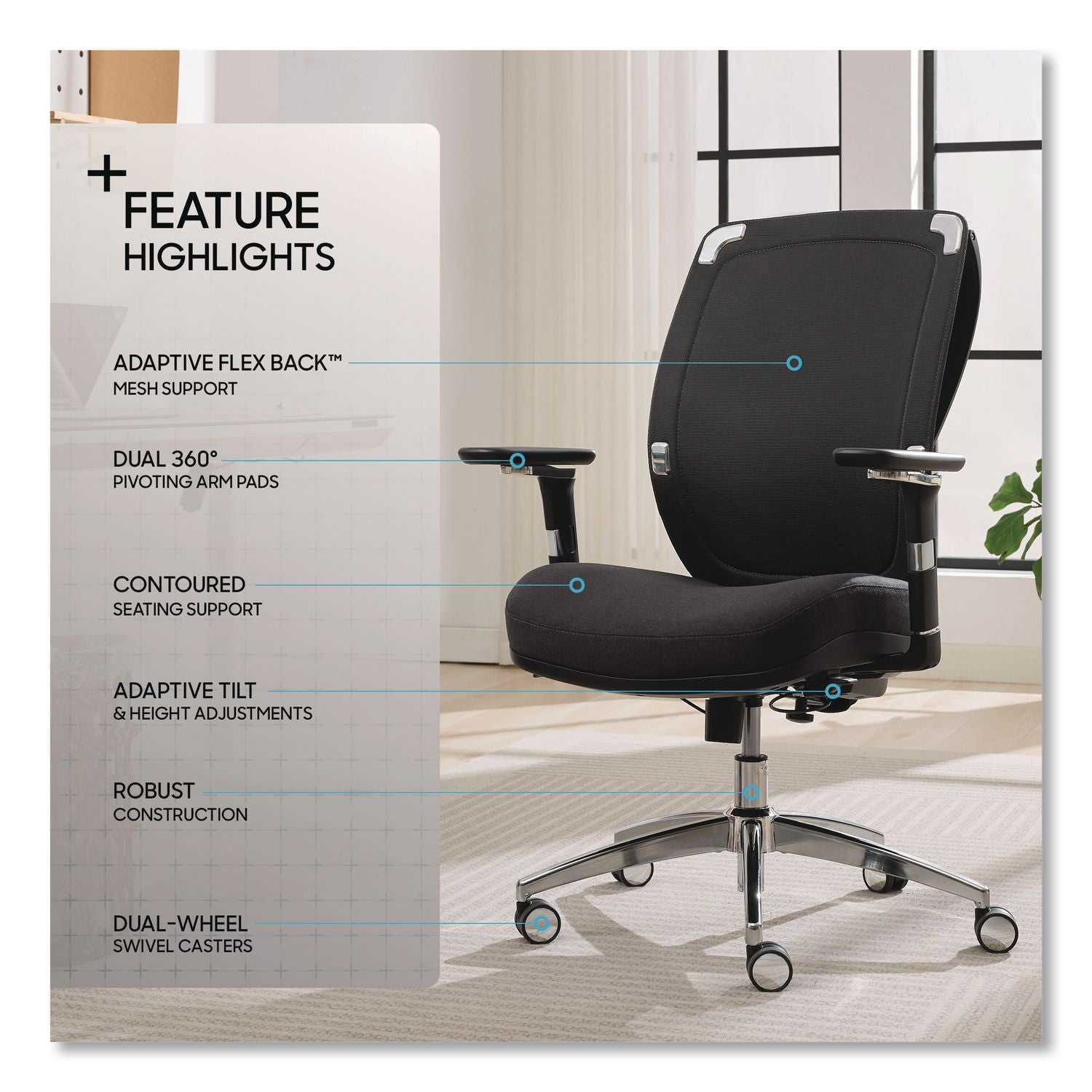 Flex Back Ergonomic Mesh Swivel Task Chair, Supports 275 Lbs, 18.5" To 22.25" Seat Height, Dark Gray Seat/Back, Silver Base