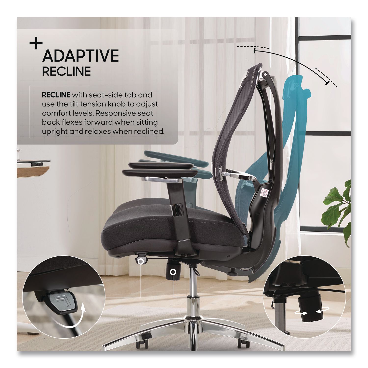 Flex Back Ergonomic Mesh Swivel Task Chair, Supports 275 Lbs, 18.5" To 22.25" Seat Height, Dark Gray Seat/Back, Silver Base
