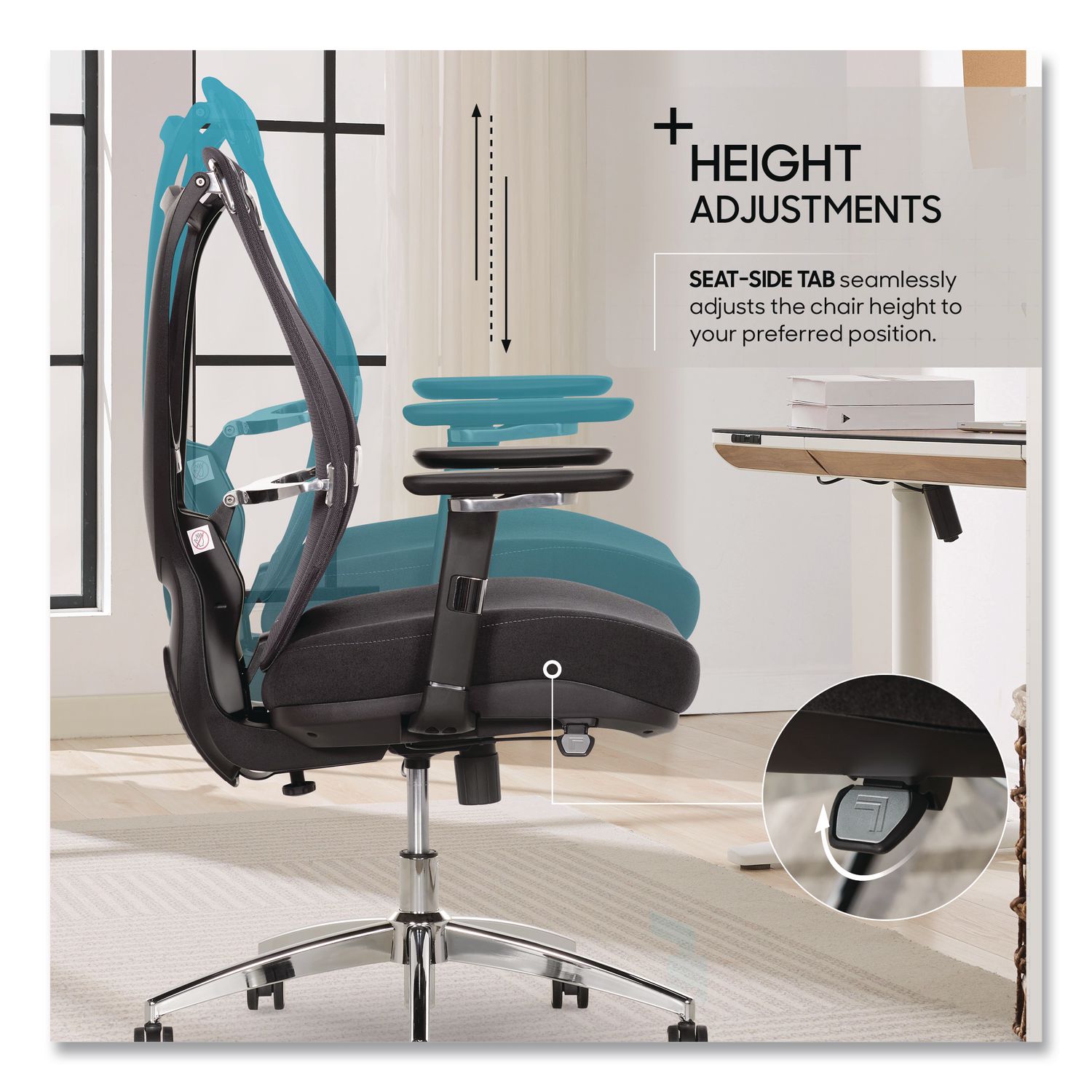Flex Back Ergonomic Mesh Swivel Task Chair, Supports 275 Lbs, 18.5" To 22.25" Seat Height, Dark Gray Seat/Back, Silver Base