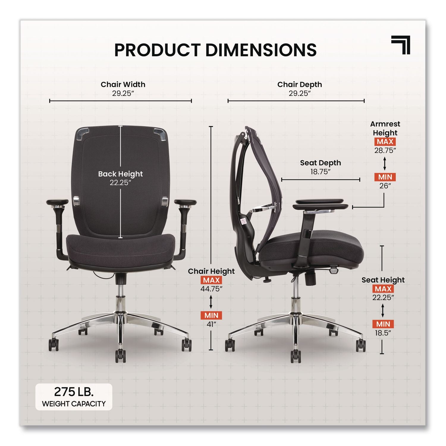 Flex Back Ergonomic Mesh Swivel Task Chair, Supports 275 Lbs, 18.5" To 22.25" Seat Height, Dark Gray Seat/Back, Silver Base