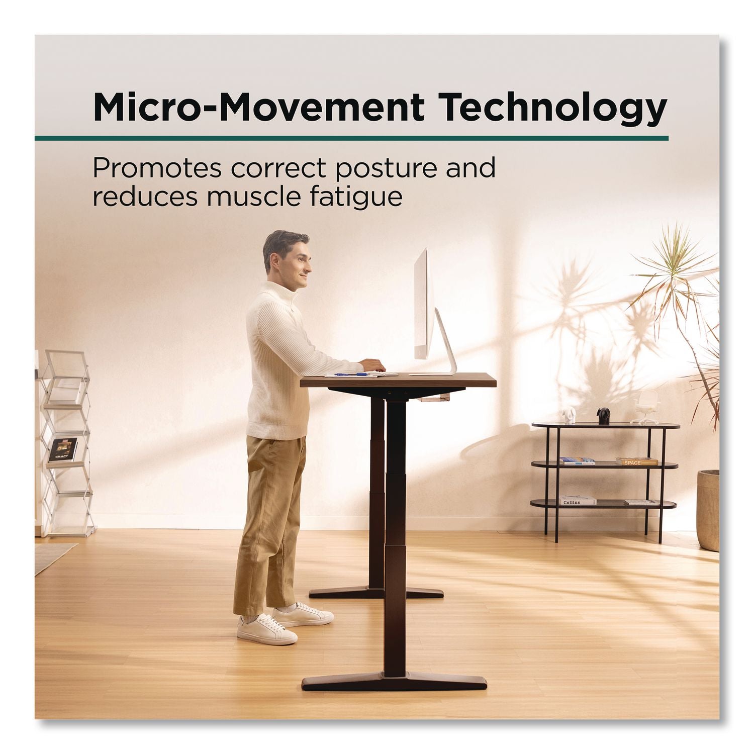 Electric Adjustable Standing Desk With Micro Movements, 55.1" X 27.6" X 25.6" To 51.2", Espresso/Gray